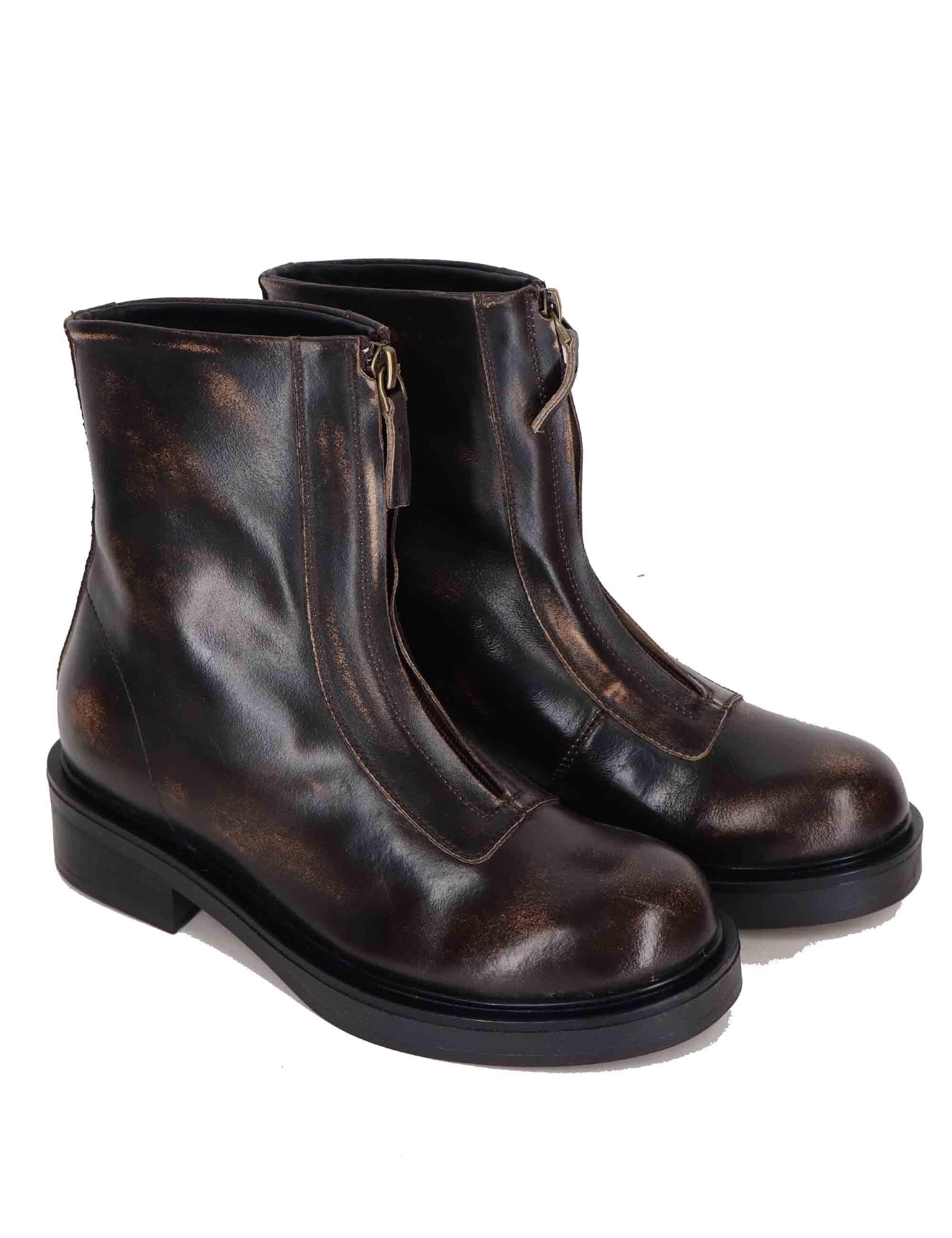 Stivaletti donna in pelle marrone con suola in gomma SPA7100 014 Spatarella 