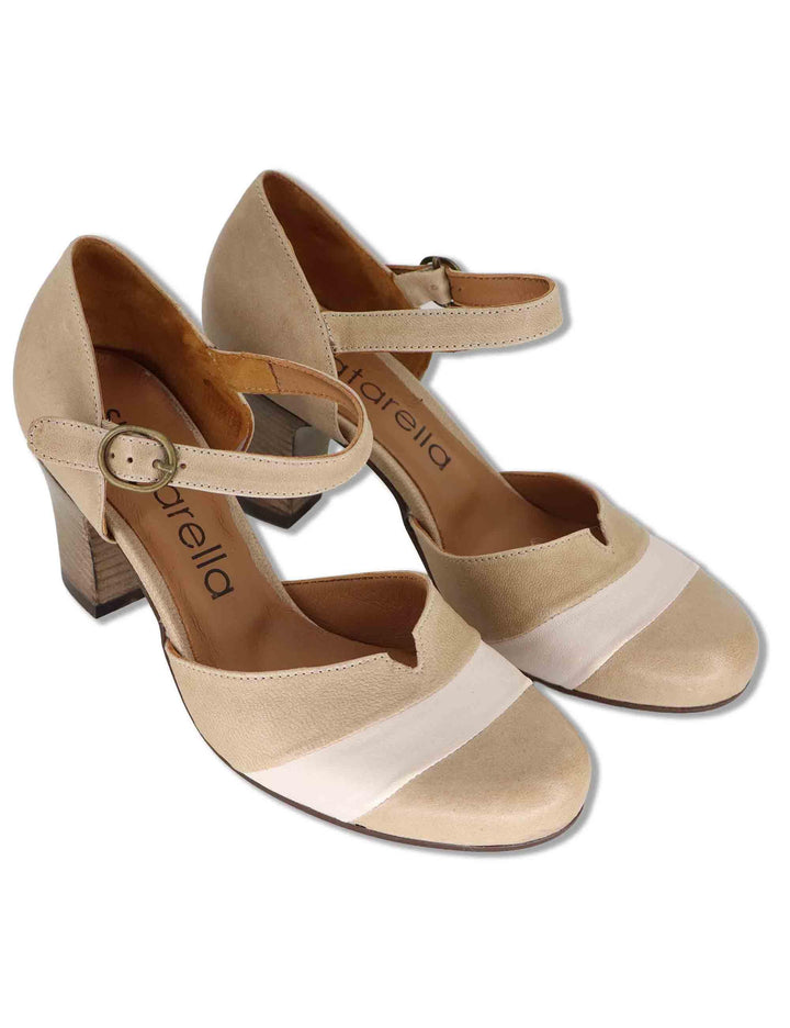 Decollete donna in pelle taupe con cinturino alla caviglia e tacco alto SP2849 032 Spatarella 