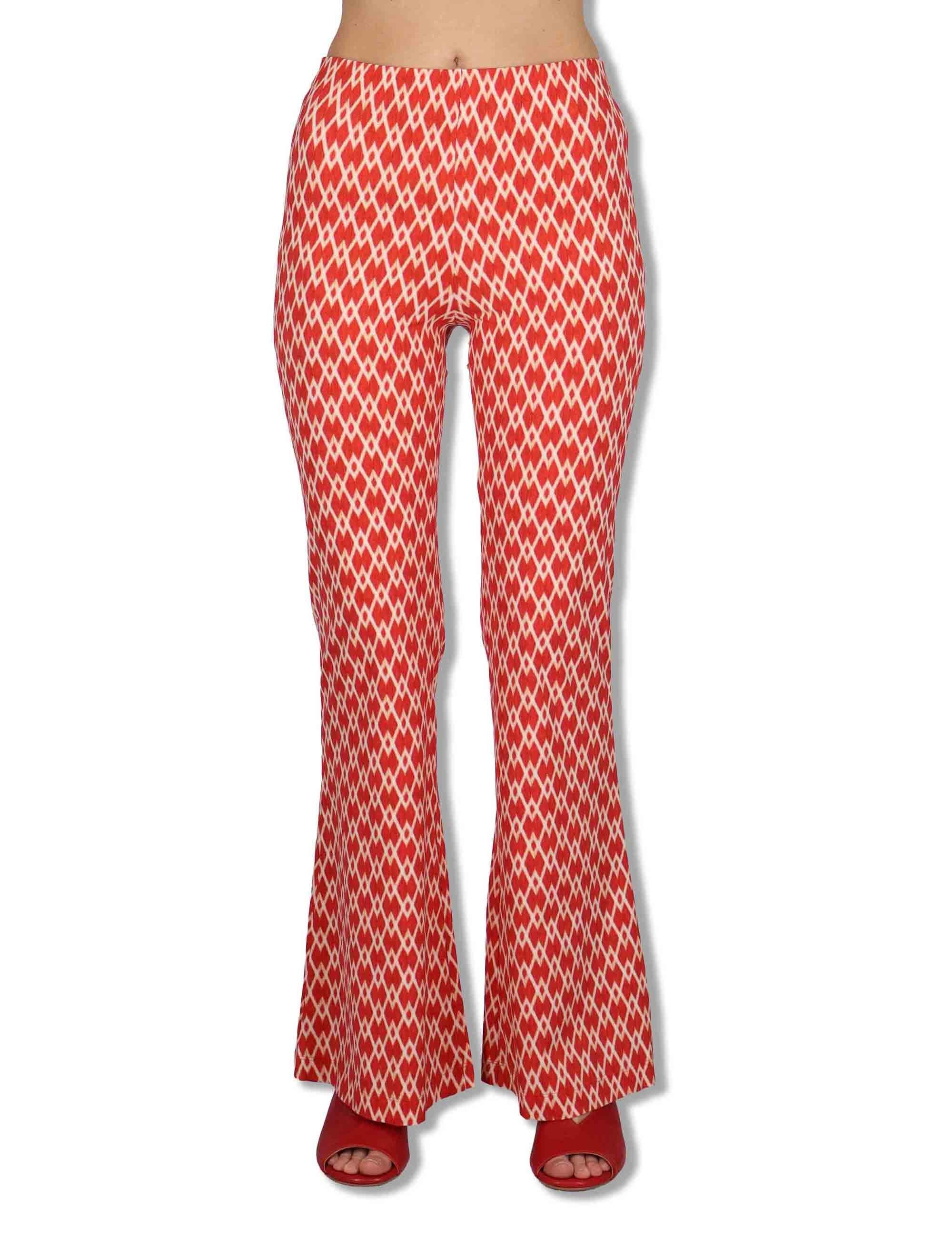Pantaloni donna Diamond Glow in tessuto stampato rosso e beige a fantasia JH719570674 B3038 Maliparmi 