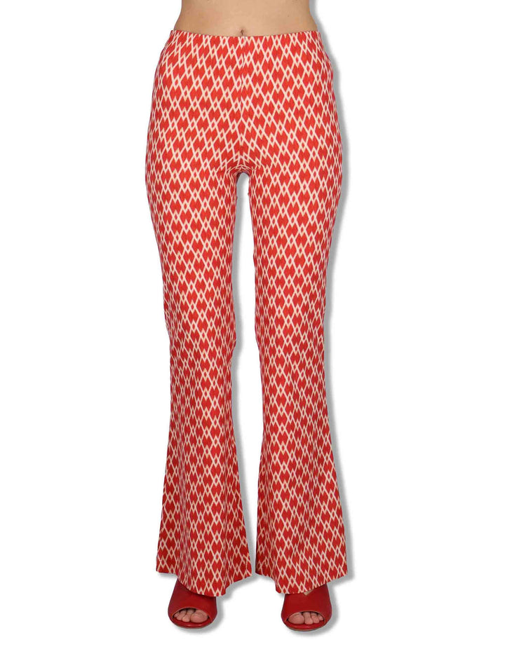 Pantaloni donna Diamond Glow in tessuto stampato rosso e beige a fantasia JH719570674 B3038 Maliparmi 