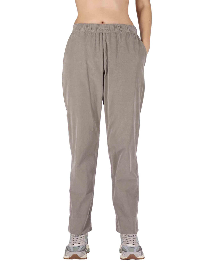 Pantaloni donna in cotone taupe con elastico in vita 3W25-PINA MICROVEL DOVE TreBarraBi 