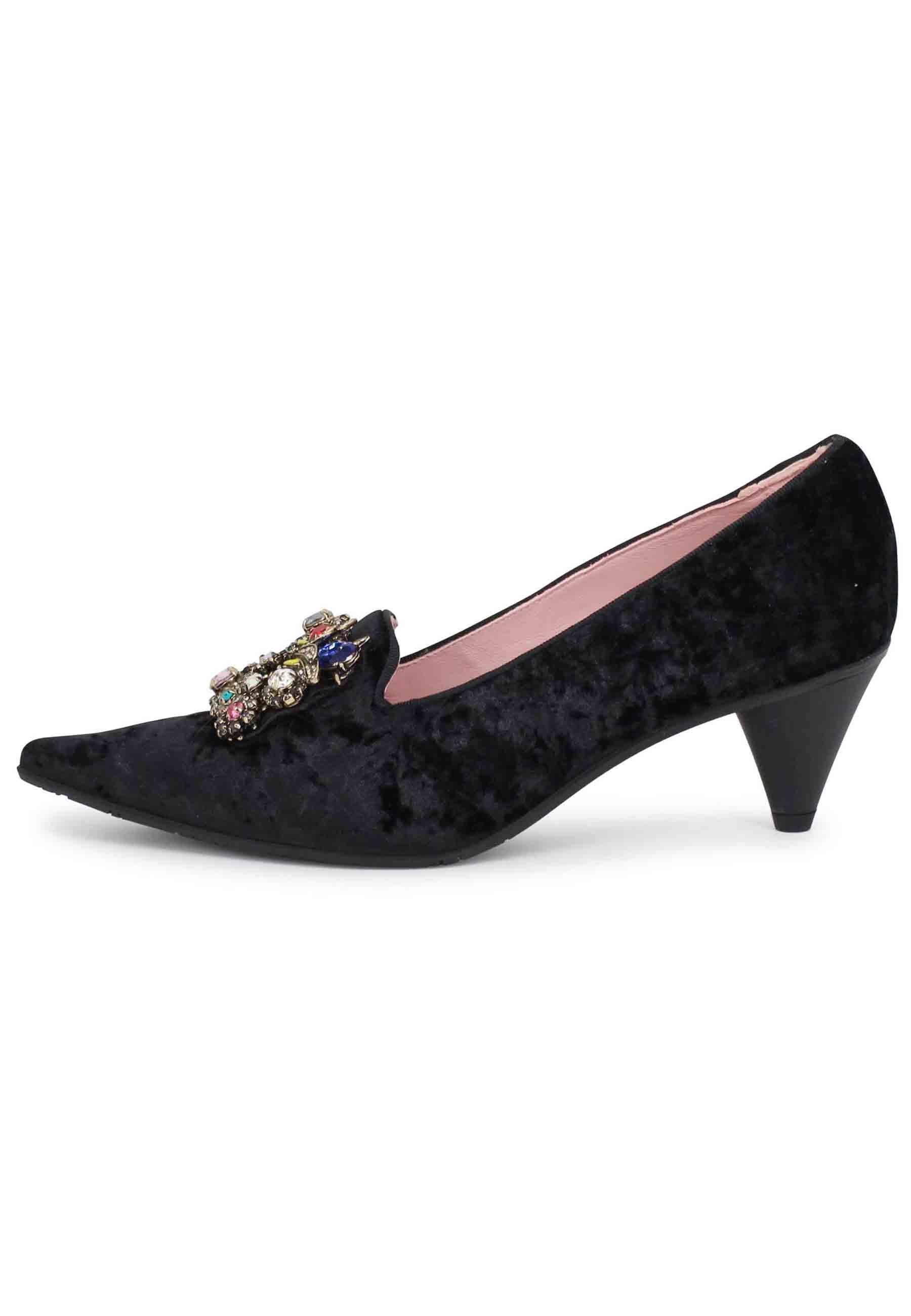 Decollete donna a in velluto nero con fibbia gioiello 7325 001 Ras 