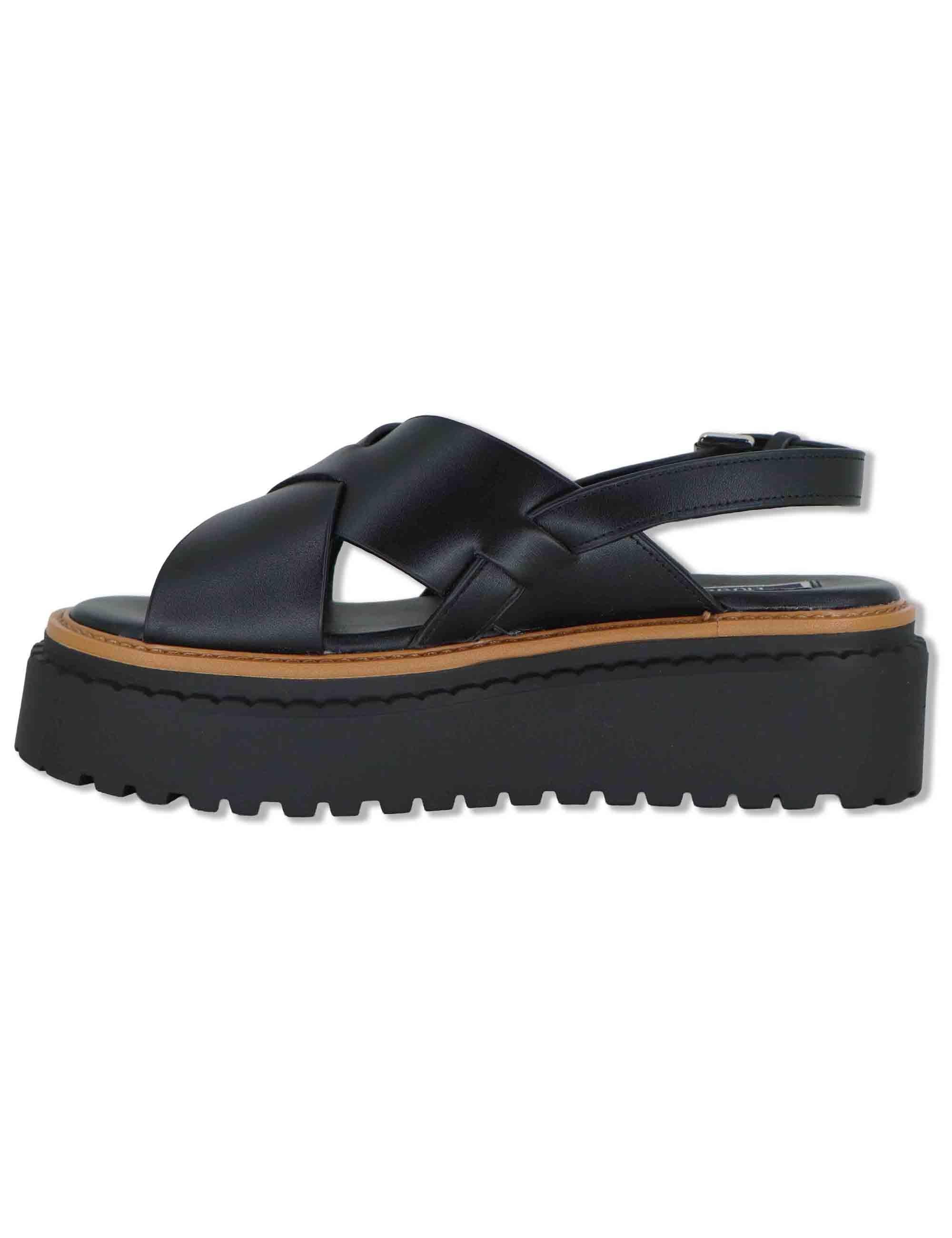 Sandali donna in pelle nera a doppio incorcio e zeppa in gomma BESSIE 02 BLACK Liu-Jo 