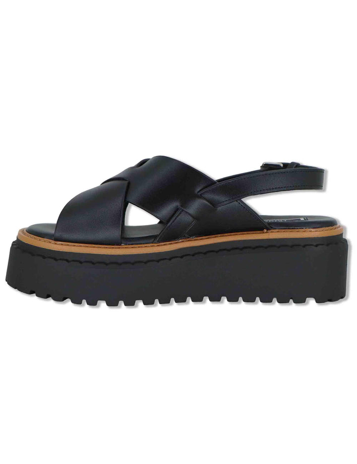 Sandali donna in pelle nera a doppio incorcio e zeppa in gomma BESSIE 02 BLACK Liu-Jo 