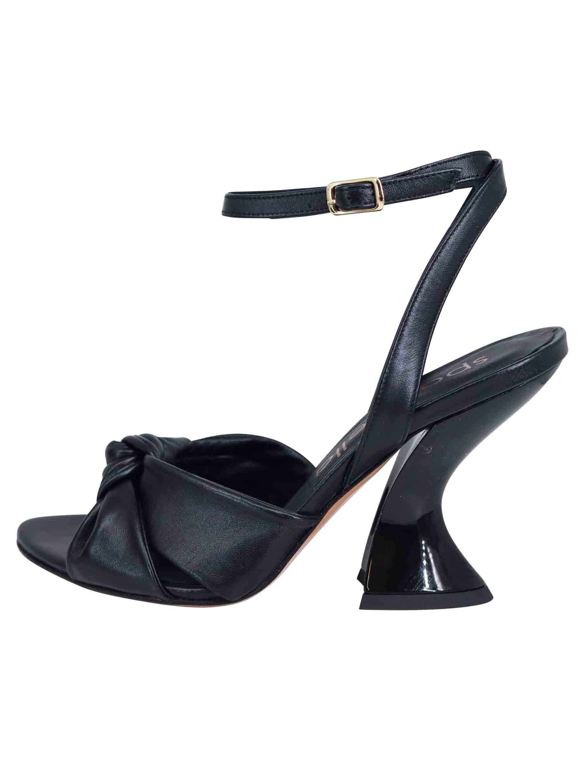 Sandali donna in pelle nera con tacco alto e cinturino alla caviglia SP896 001 Spatarella 