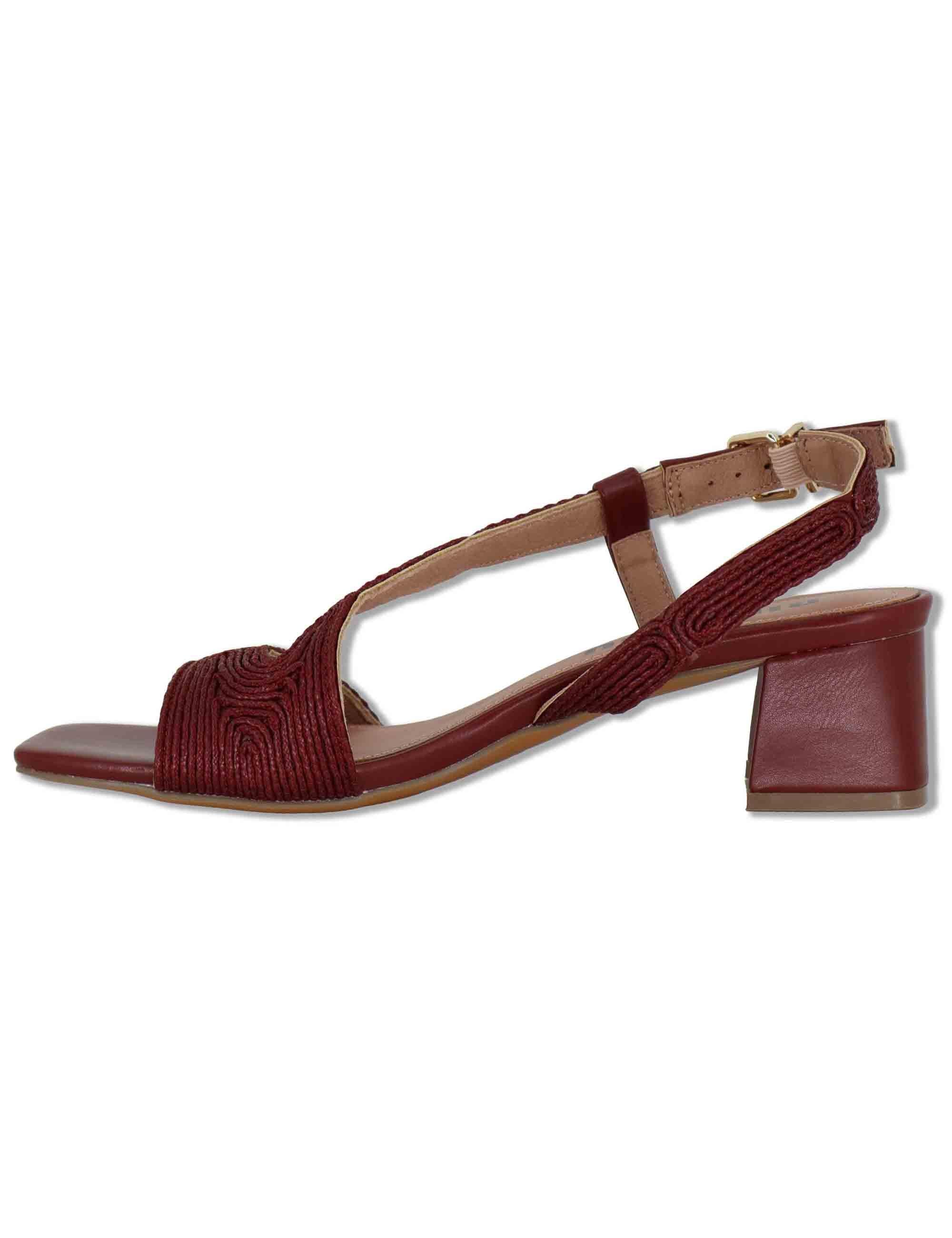 Sandali donna slingback in pelle e tessuto bordeaux con tacco medio Lipe 872Z94HG 40-BURGUND Bibi Lou 