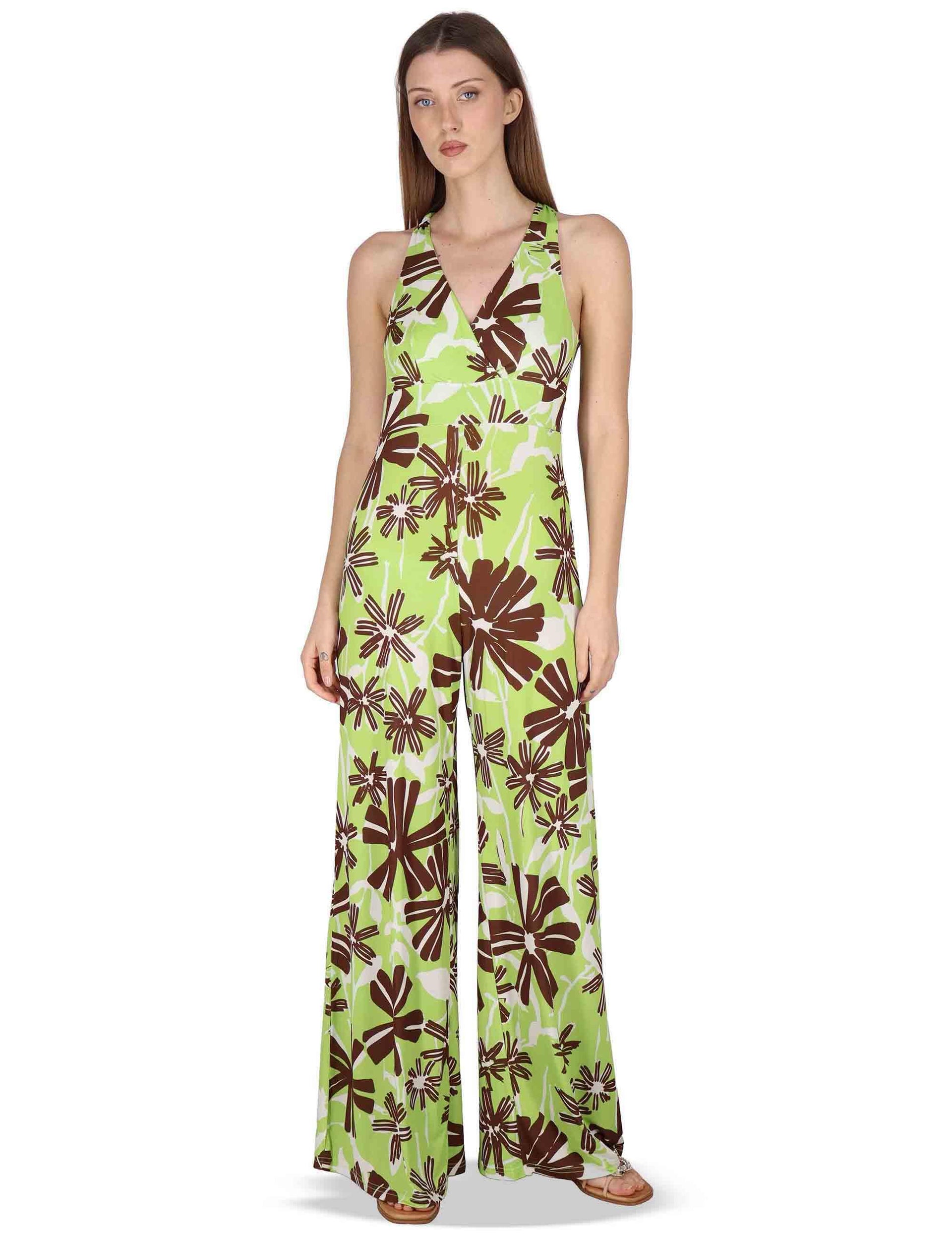Tute Long Sleeve Jumpsuit in jersey verde a fantasia con spalle scoperte JFATU0001-E2715-1244 7046 Justmine 