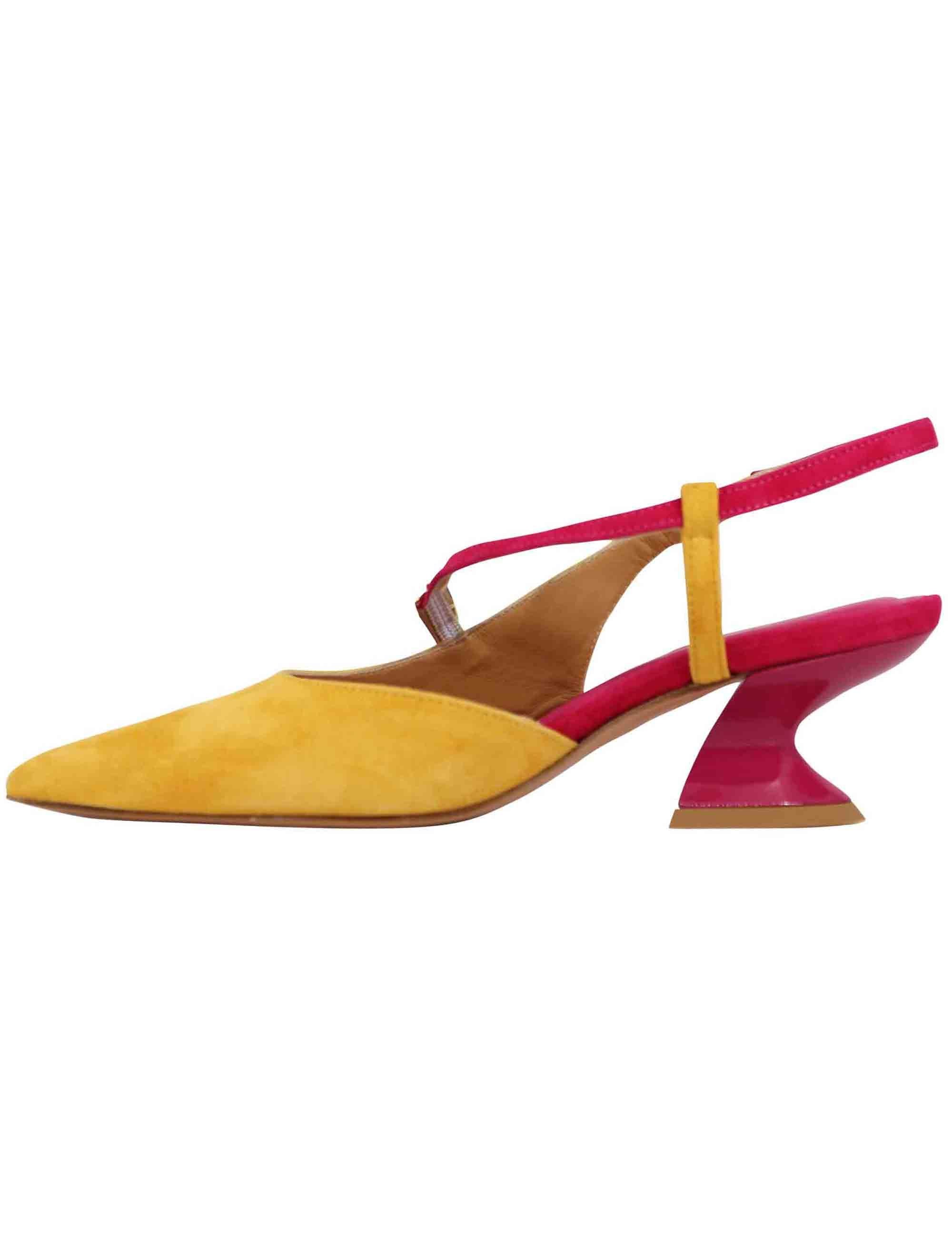 Decollete slingback donna in camoscio giallo con tacco in contrasto SP833 049 Spatarella 
