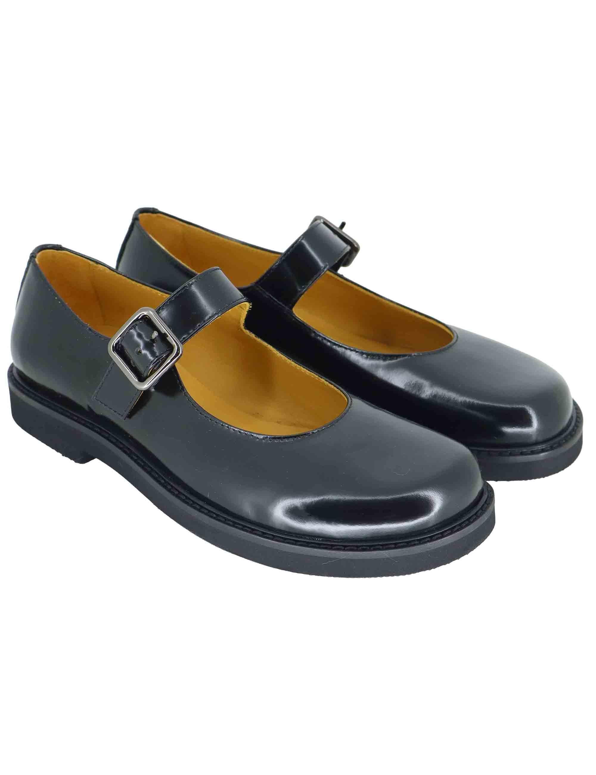 Ballerine donna in pelle nera con cinturino sul collo piede e tacco basso SP9703 001 Spatarella 