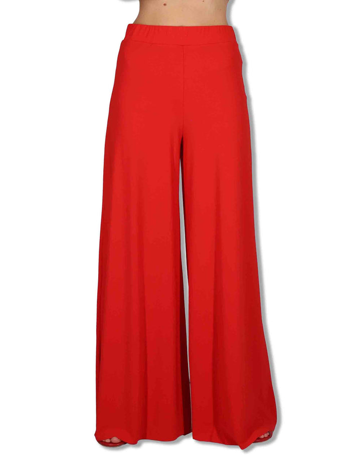 Pantaloni donna Soft in Jersy rosso con gamba larga ed elastico in vita JH011770210 30000 Maliparmi 