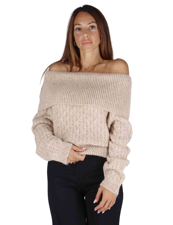 Maglioni donna in lana beige a trecce con scollo a barca JABMF0025-G067 220 Justmine 