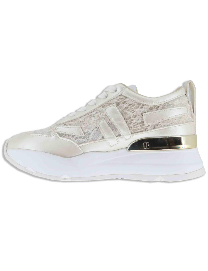 Sneakers donna in pelle e pizzo oro con zeppa alta in gomma 4009-84586 3 Ruco Line 