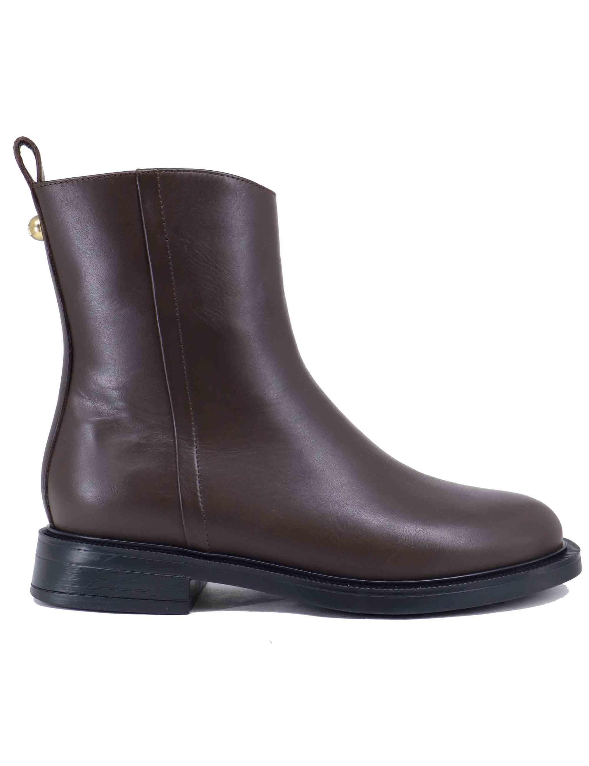 Stivaletti donna in pelle marrone con tacco basso CARLA 09 014 Lorenzo Mari 