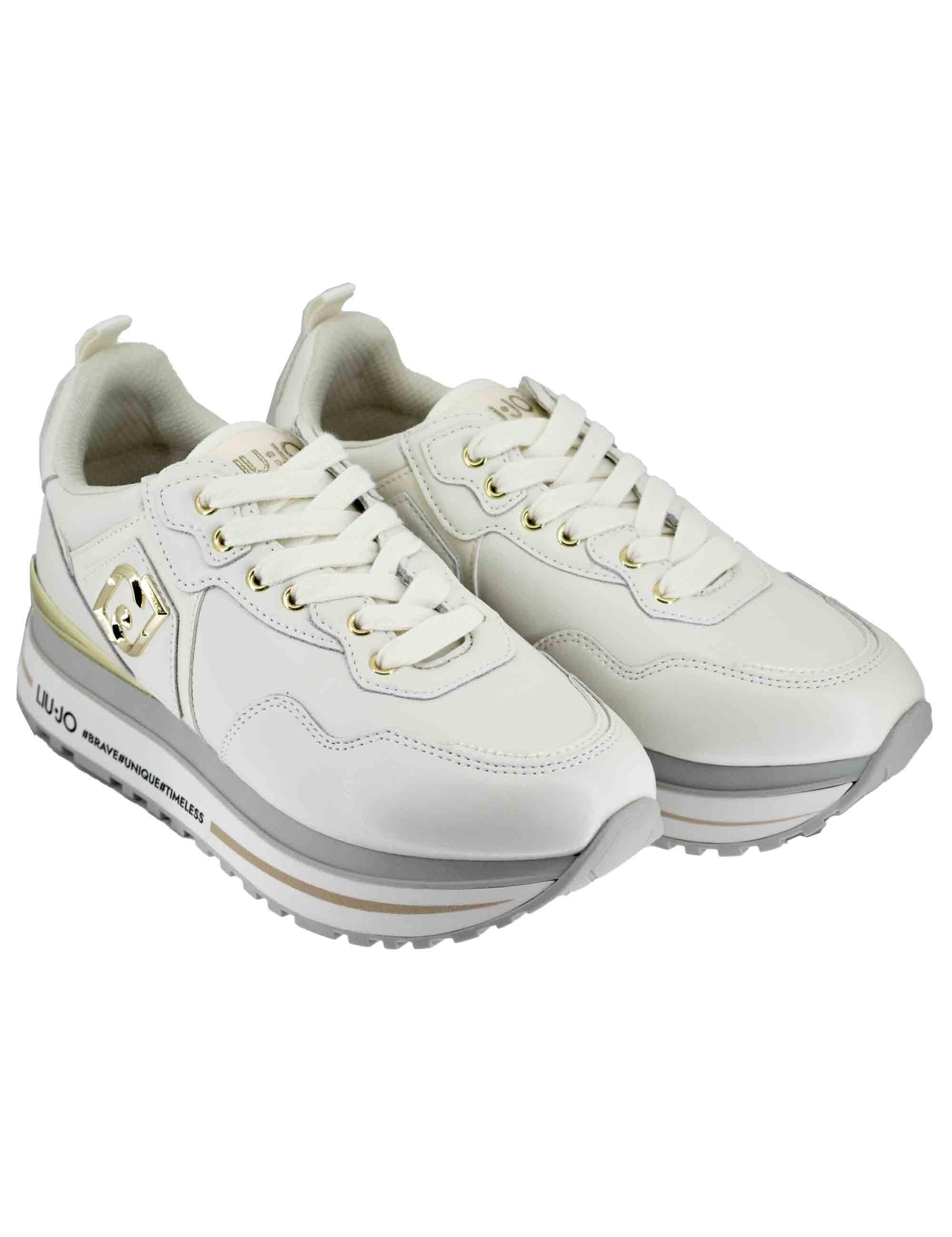 Sneakers donna Maxi Wonder 01 in pelle off white con suola alta 5,5 cm BF5009P0102S1400 Off White Liu-Jo 