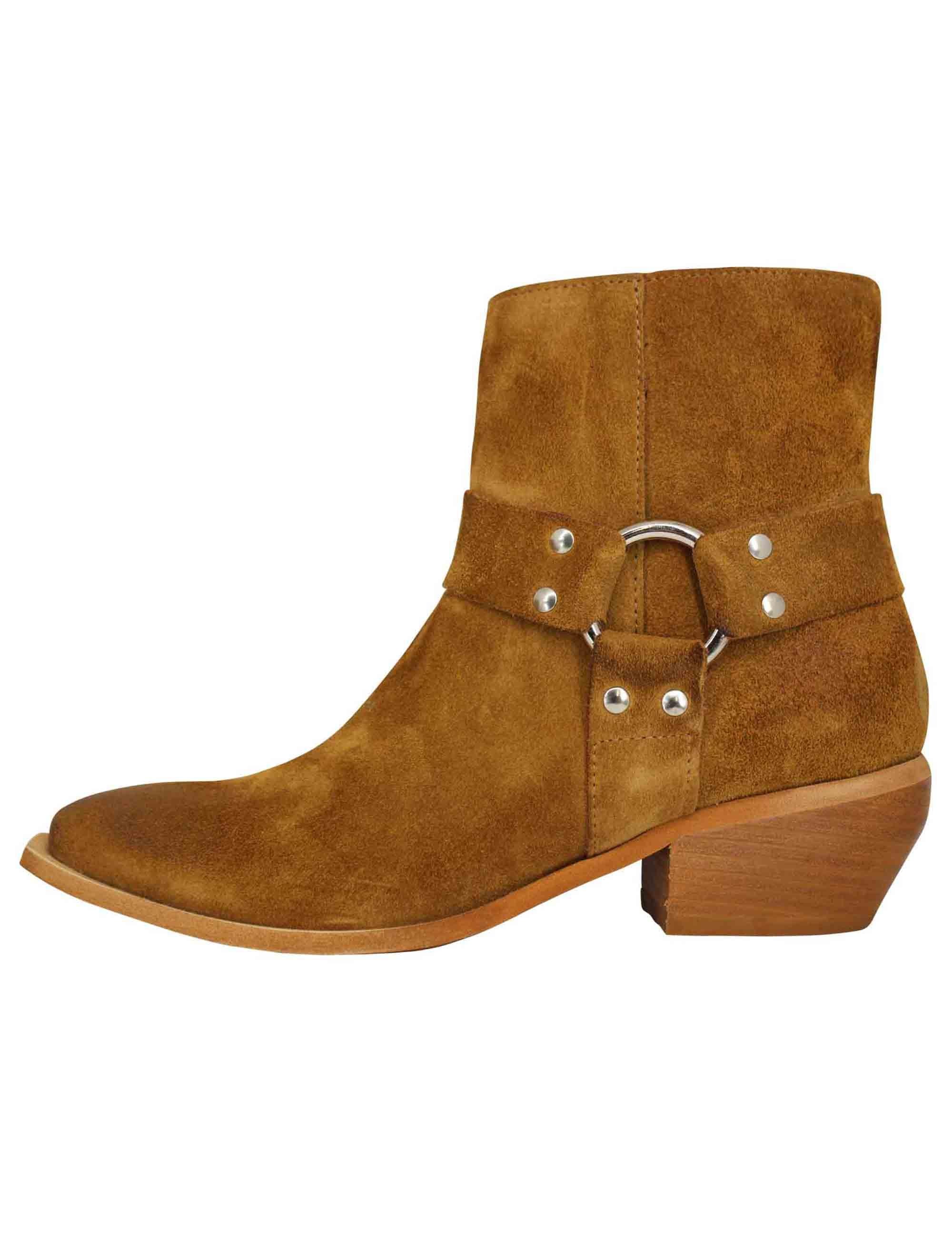 Stivaletti texani donna in camoscio cuoio vintage con accessorio laterale SPELENA 50 014 Spatarella 