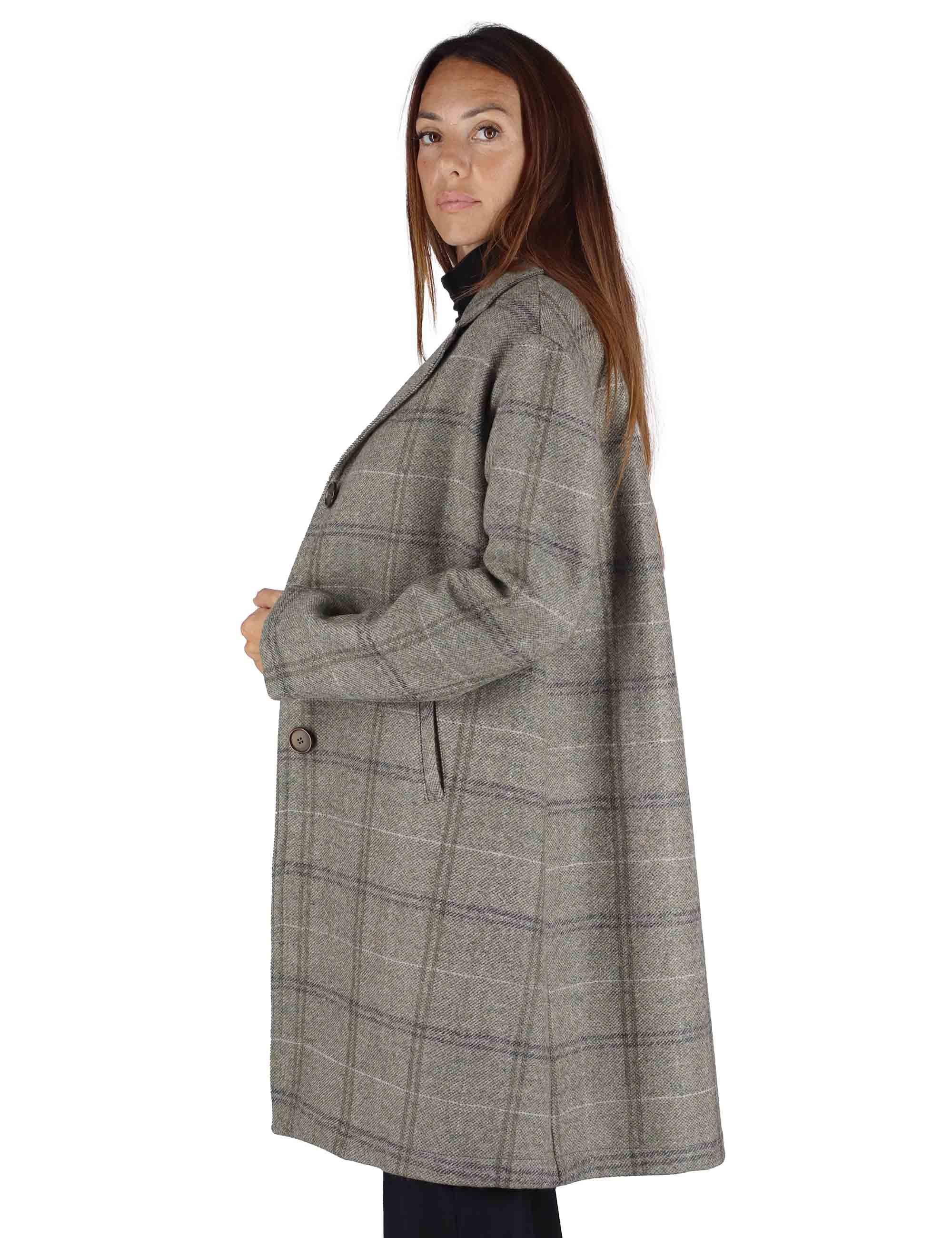 Cappotti donna Neve in lana grigia monopetto con collo rever 51260028 E099 Ewooluzione 