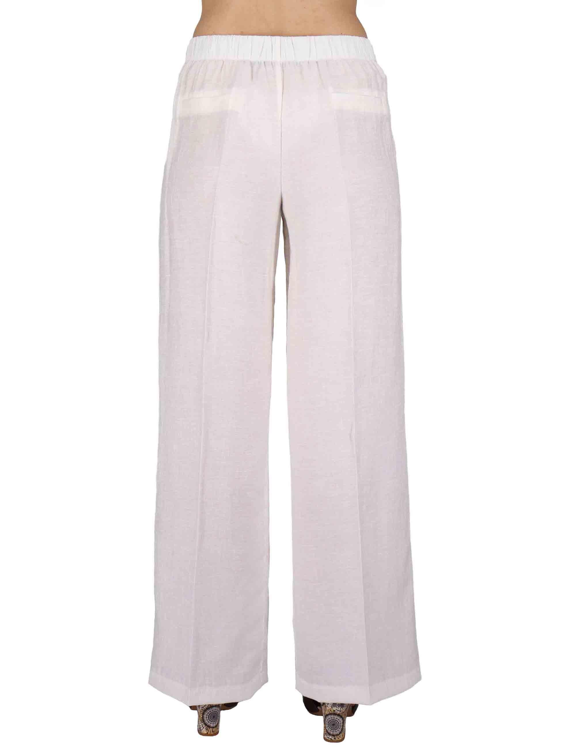 Pantaloni donna Elastic Waist Trousers in lino off white con elastico in vita JABPN0001-F1369-1254 85 Justmine 