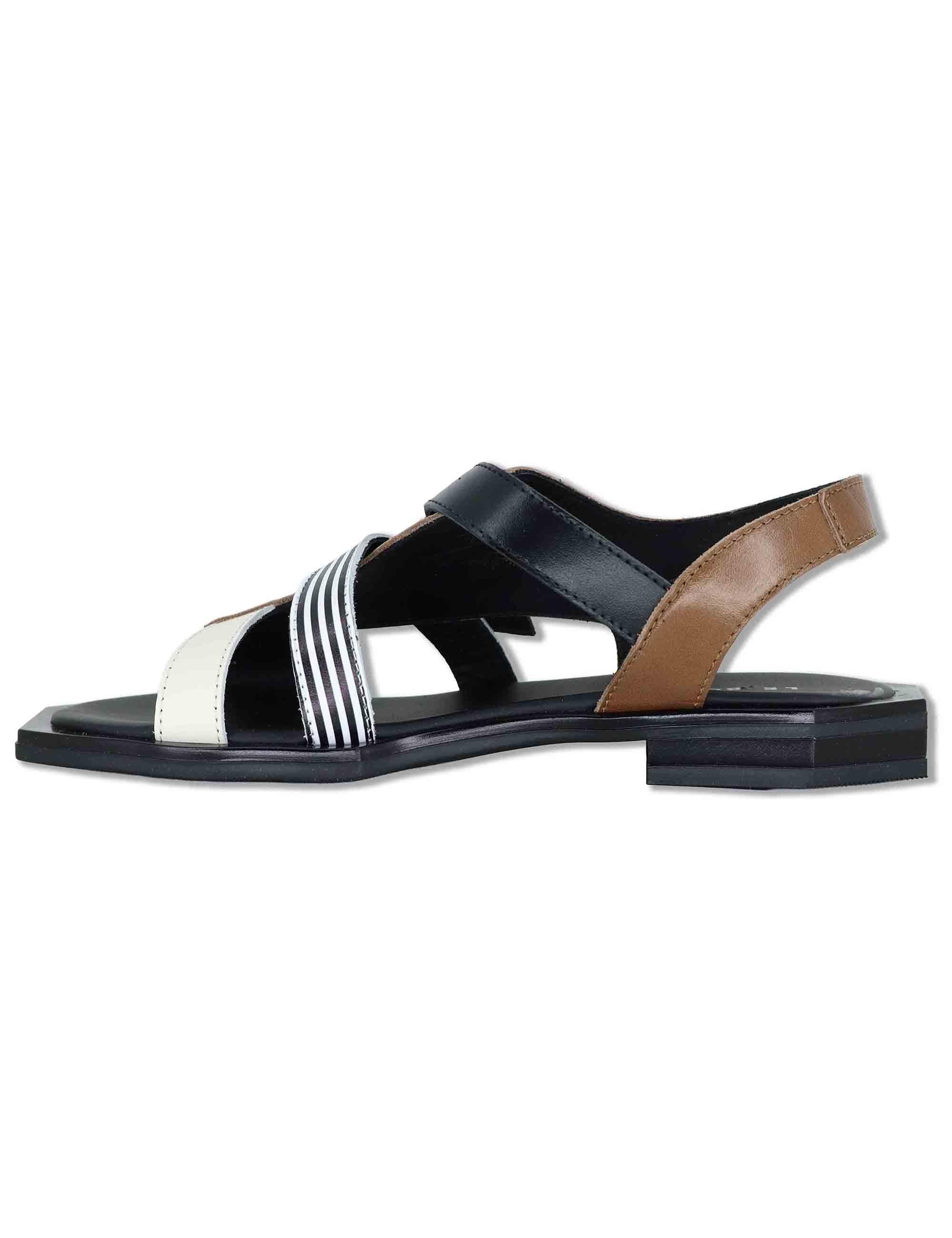 Sandali donna in pelle cuoio e nera con cinturino e tacco basso SC35 2 Le Bohemien 