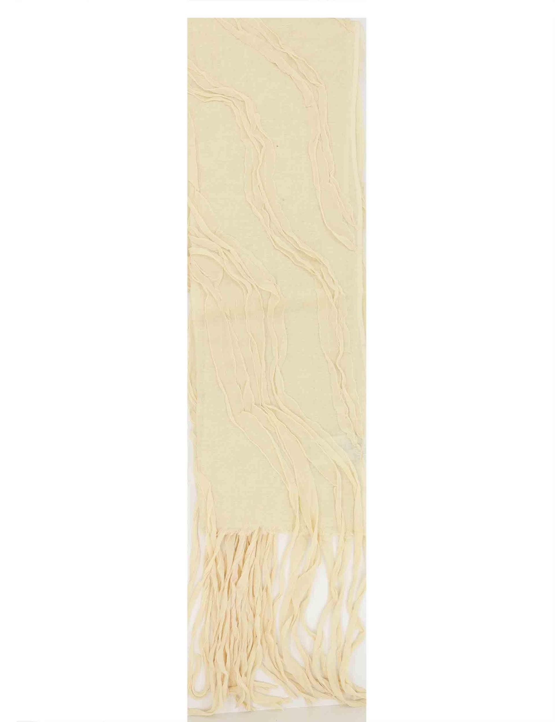 Stole maxi donna in misto cotone beige con frange lughe Perth 60260060 0002 Pyaar 