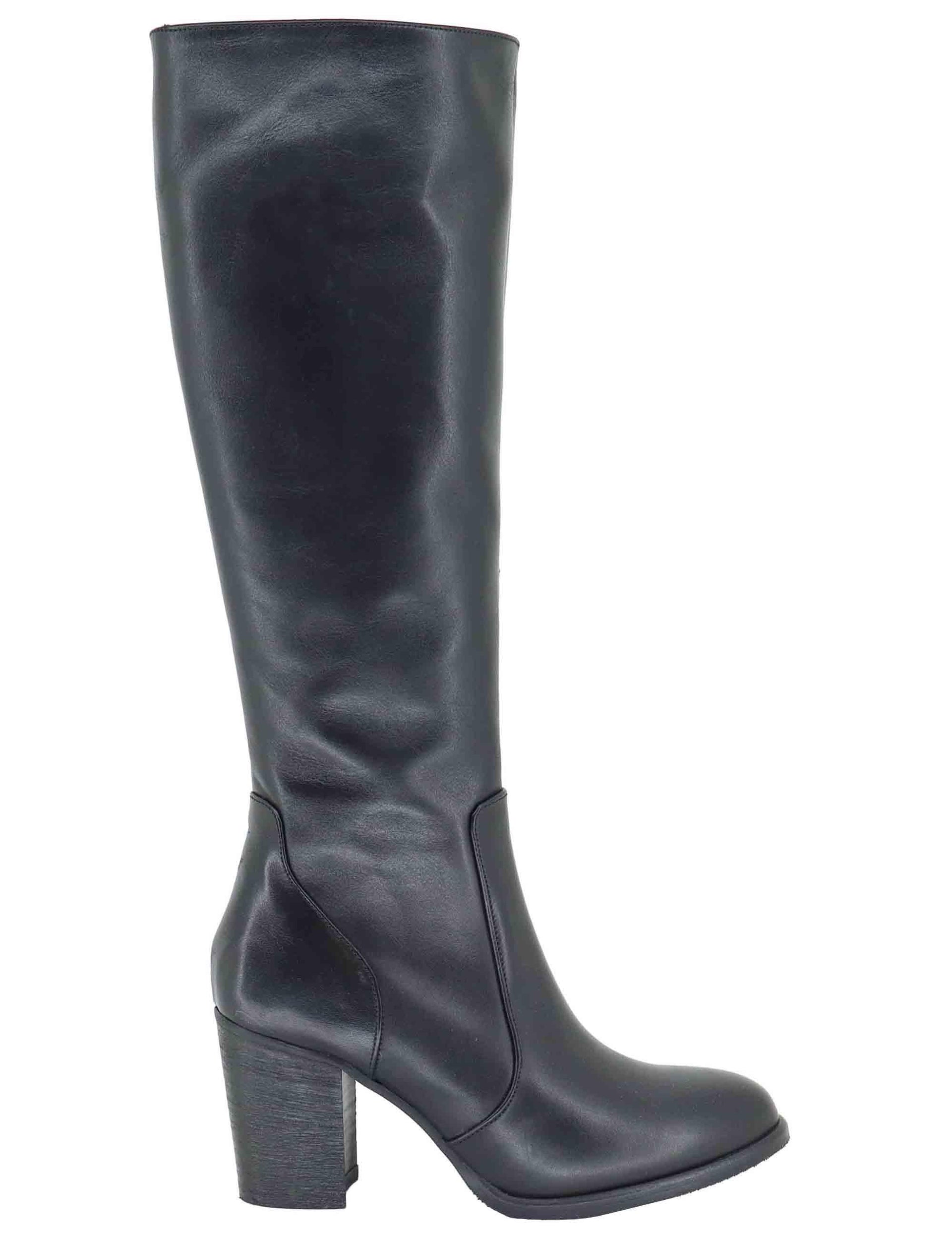 Stivali donna in pelle nera tacco alto 9780SLIM 001 Les Venues 