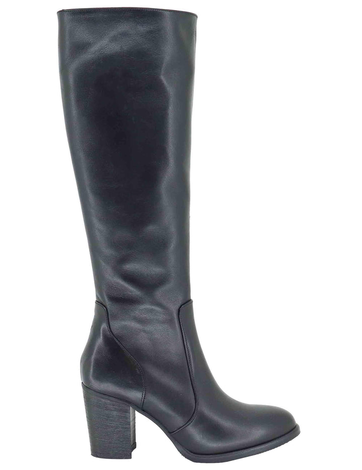 Stivali donna in pelle nera tacco alto 9780SLIM 001 Les Venues 