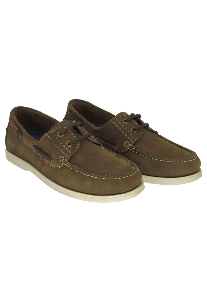 Mocassini barca Baltic uomo in pelle verde kaki e suola bianca WM21160A 036 Wrangler 
