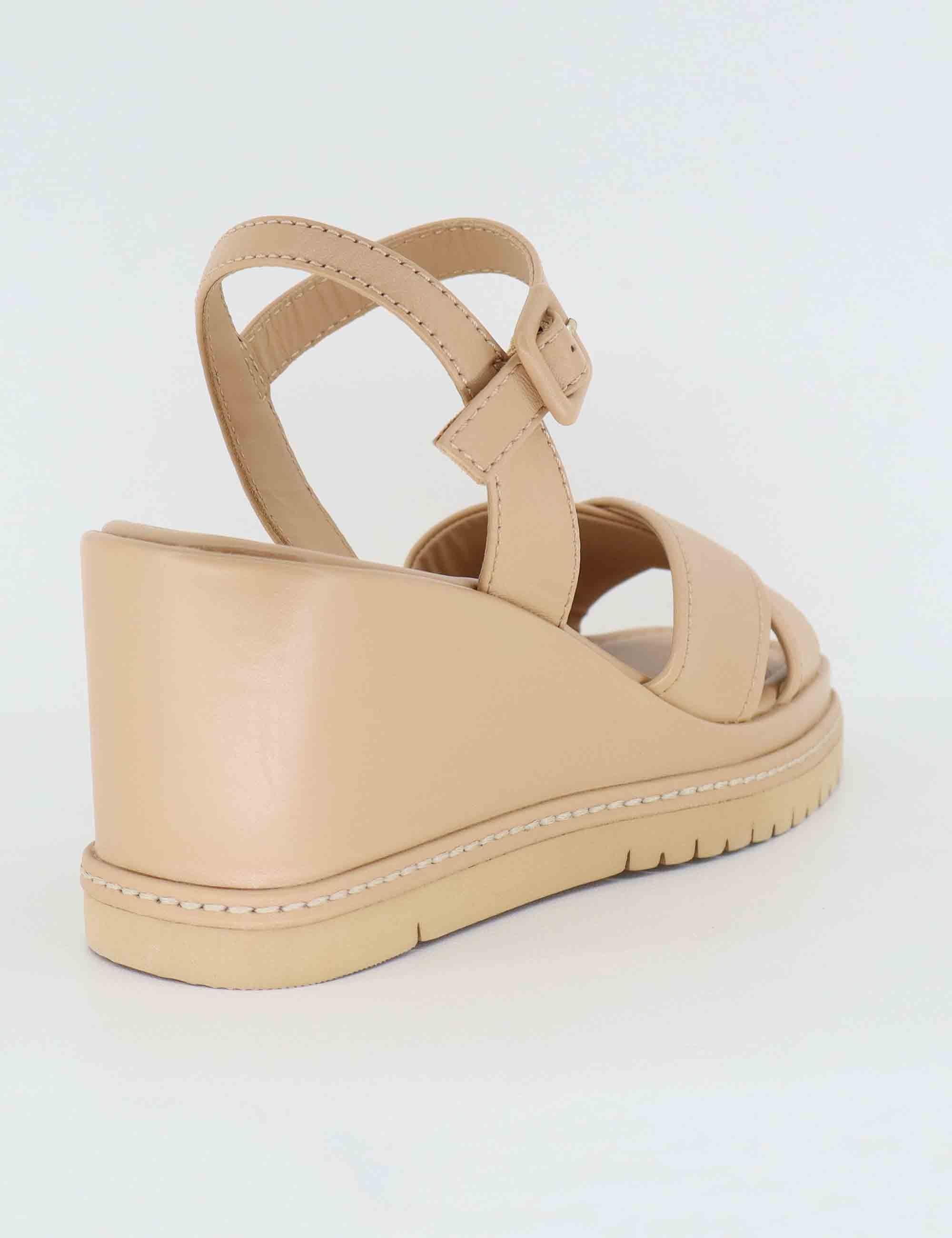 Sandali donna in pelle beige con zeppa alta BL5302X 017G Bruno Premi 