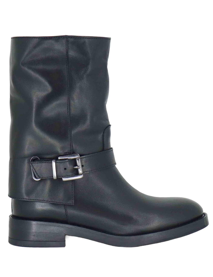 Stivaletti donna in pelle nera con ghetta e cinturino con tacco basso SP108 001 Spatarella 