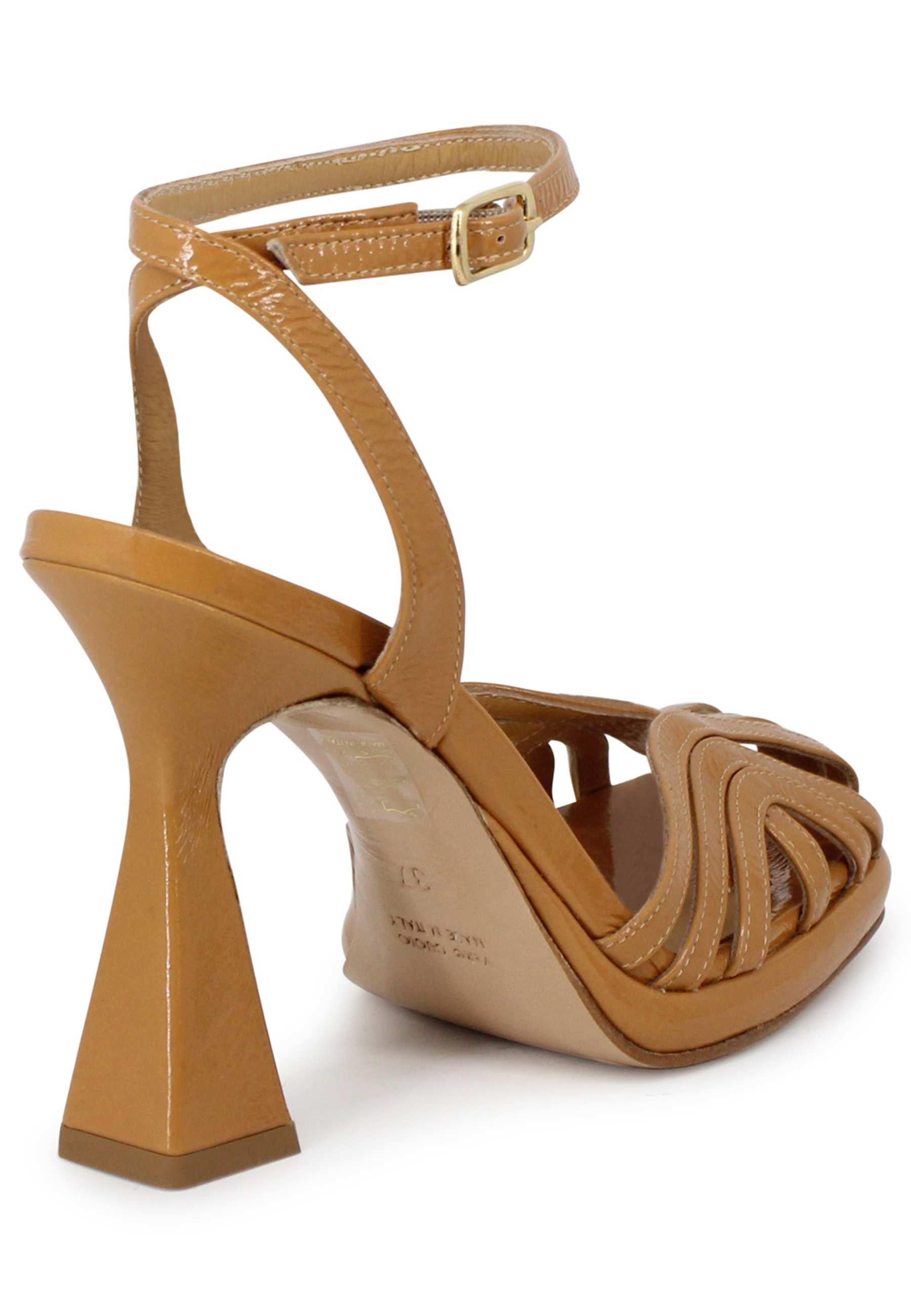 Sandali donna in naplack cuoio con cinturino alla caviglia tacco alto e plateau SP658 300 Spatarella 