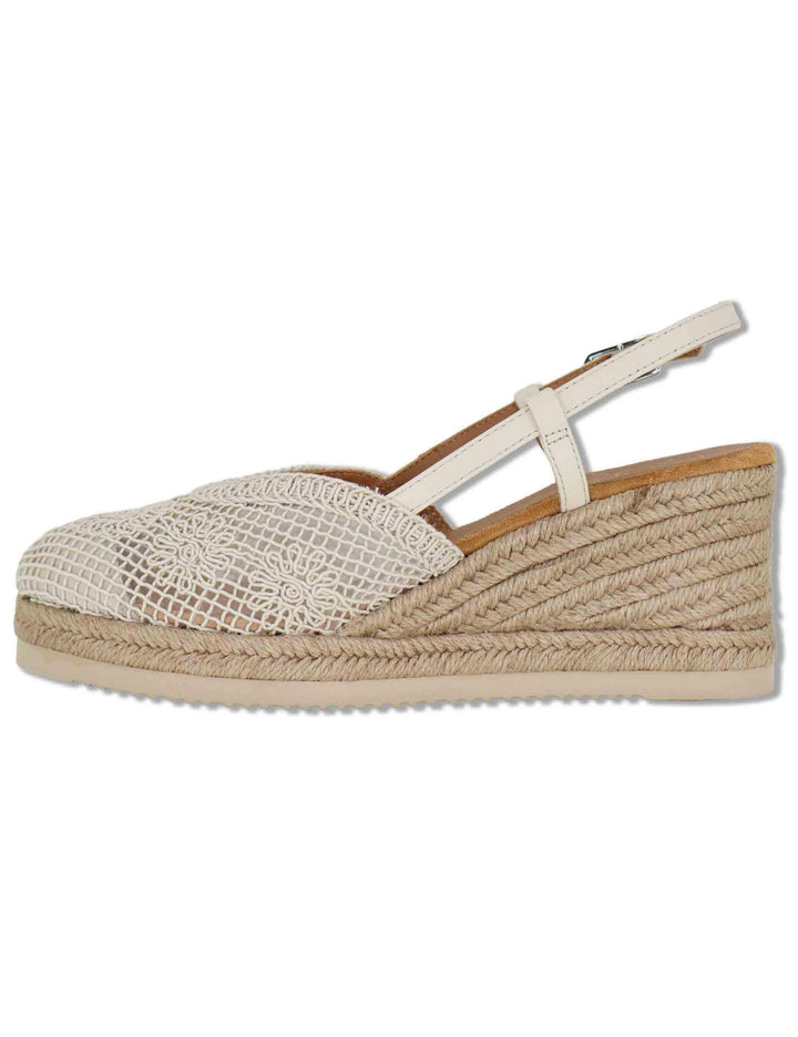 Sandali espadrillas donna in tessuto off white con zeppa in corda CHABI NTO IVORY Unisa 