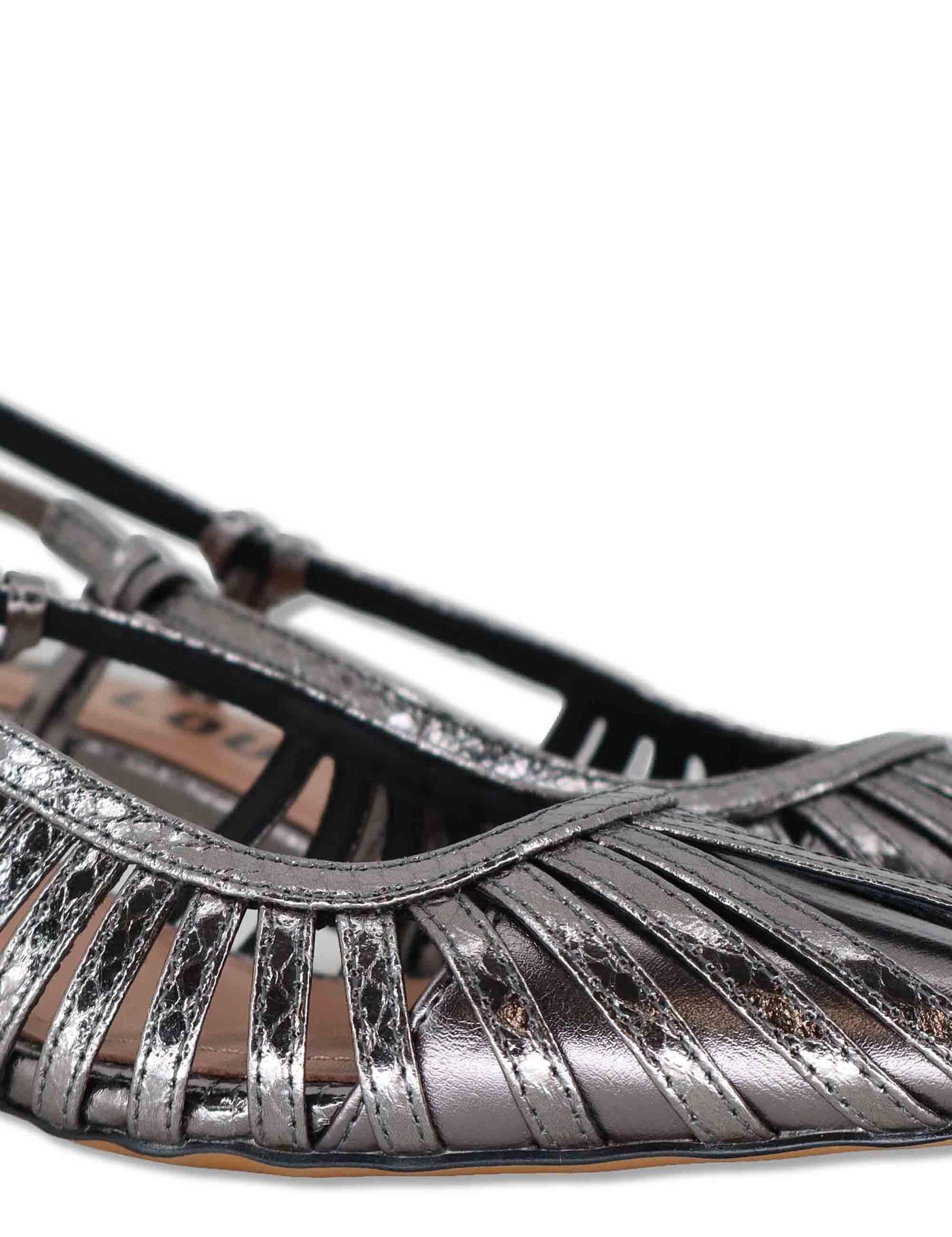 Decollete donna slingback in pelle laminata canna di fucile tacco basso Zin 774Z94HG 09-PLOMO Bibi Lou 