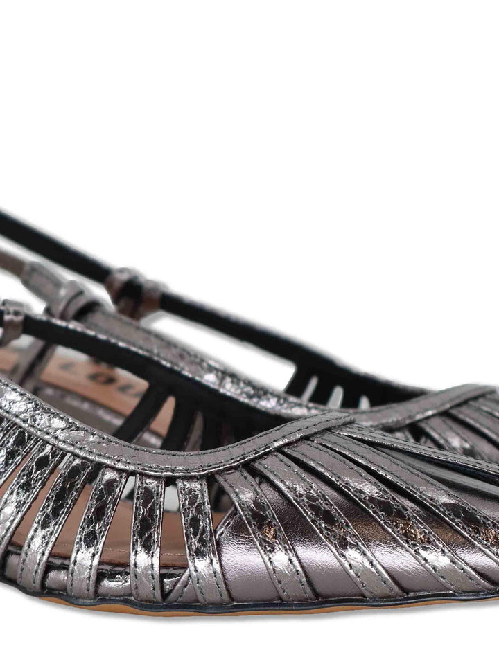 Decollete donna slingback in pelle laminata canna di fucile tacco basso Zin 774Z94HG 09-PLOMO Bibi Lou 