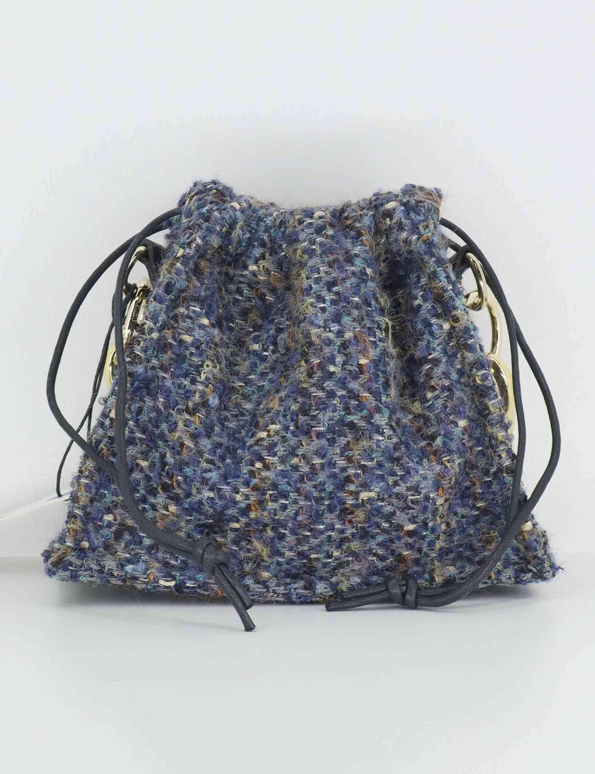 Borse donna in tessuto blu con chiusura coulisse e catena oro BON BON BENNY Kassiopea 