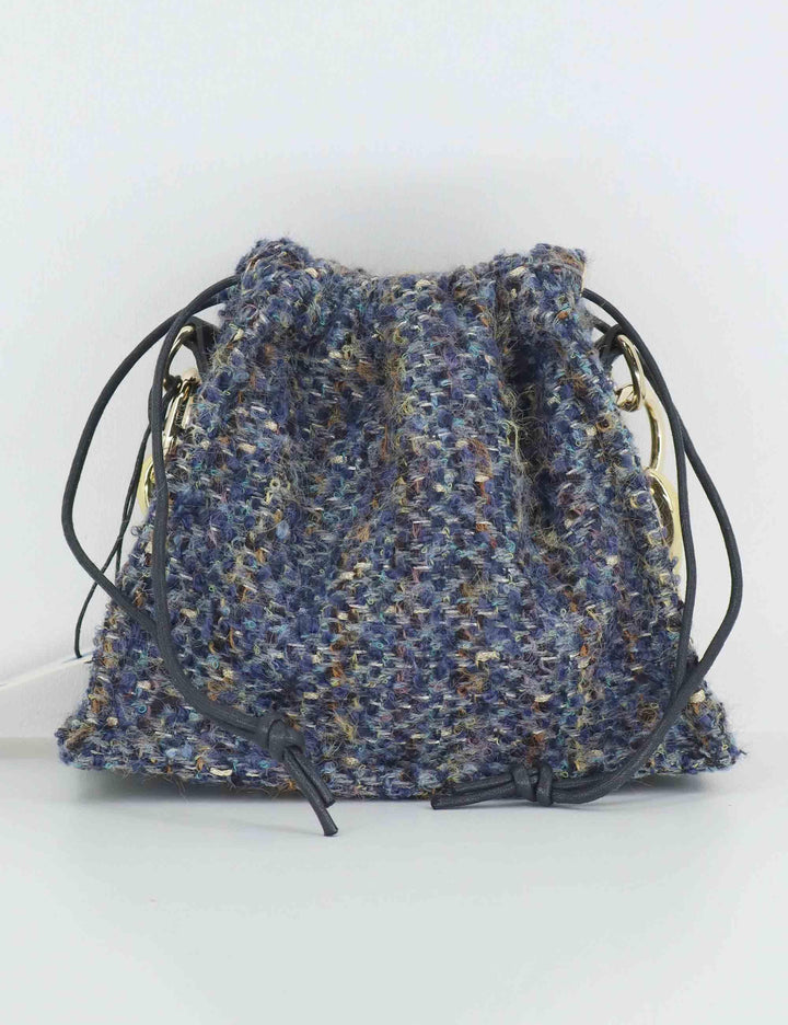 Borse donna in tessuto blu con chiusura coulisse e catena oro BON BON BENNY Kassiopea 