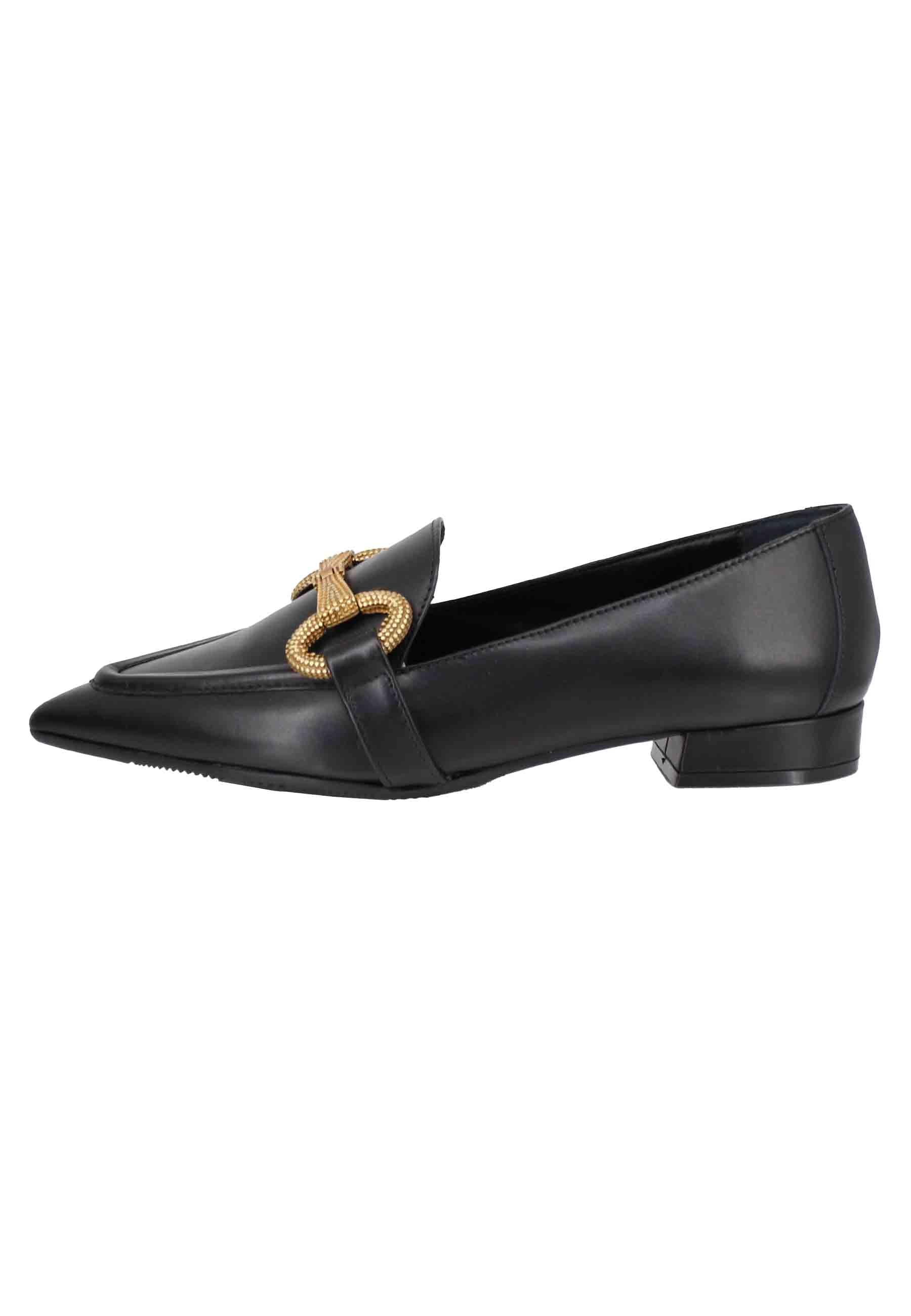 Mocassini donna in pelle nera tacco basso con morsetto e punta a punta SP182 001 Spatarella 
