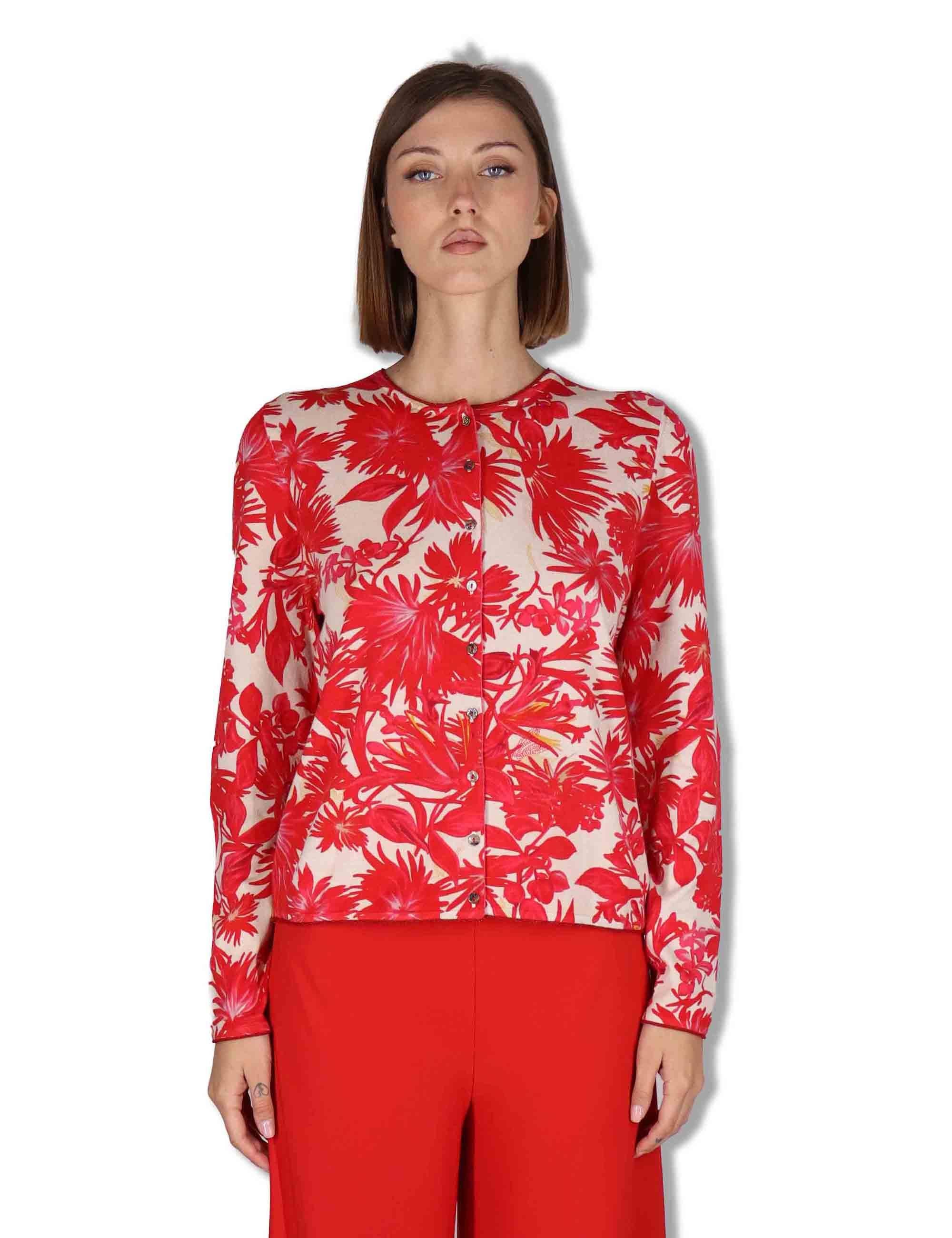 Cardigan donna Cotton Printed in cotone rosso stampato a fantasia JN359978215 B3039 Maliparmi 
