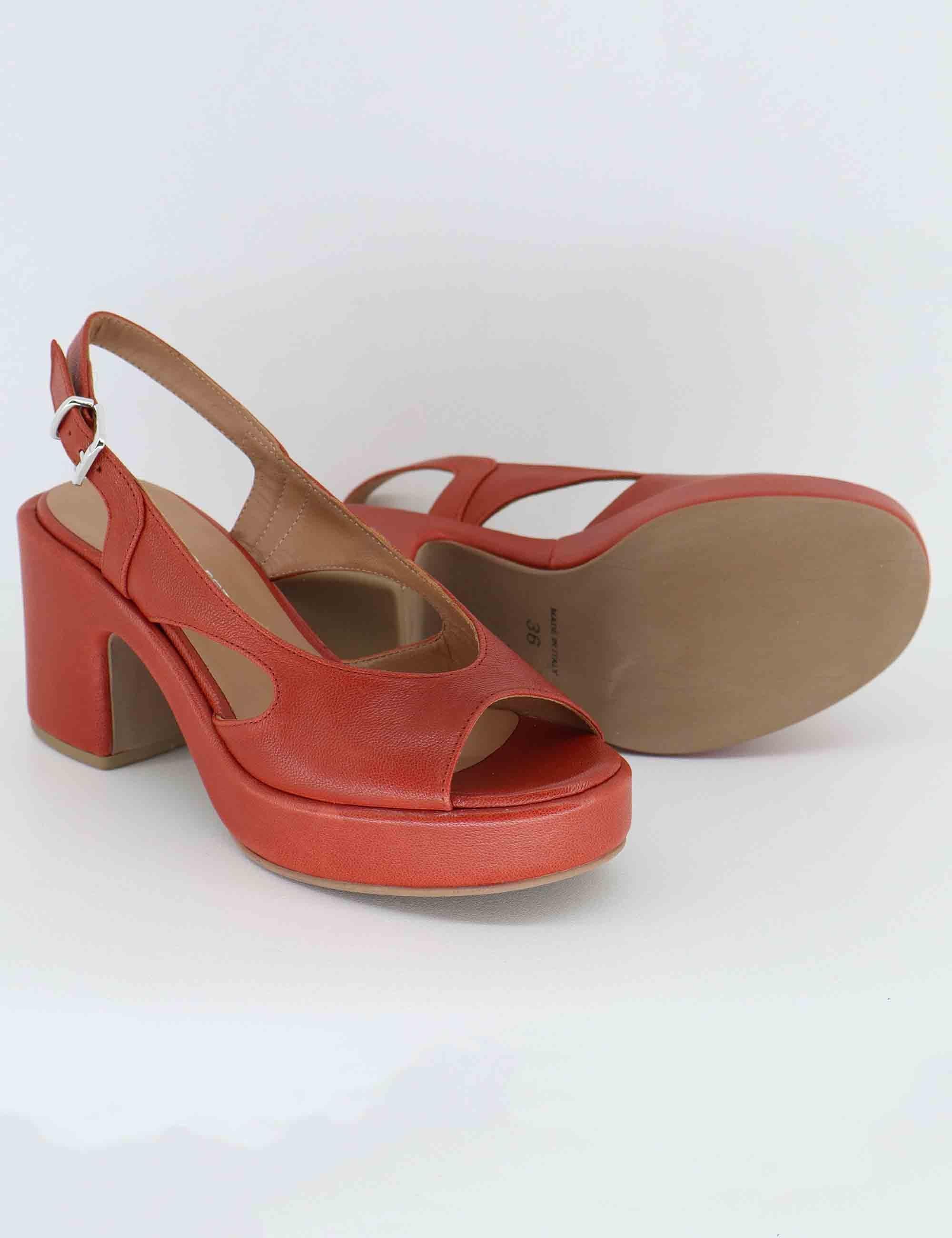 Sandali slingback donna in pelle rossa con zeppa 3020 3 Gianmarco Sorelli 