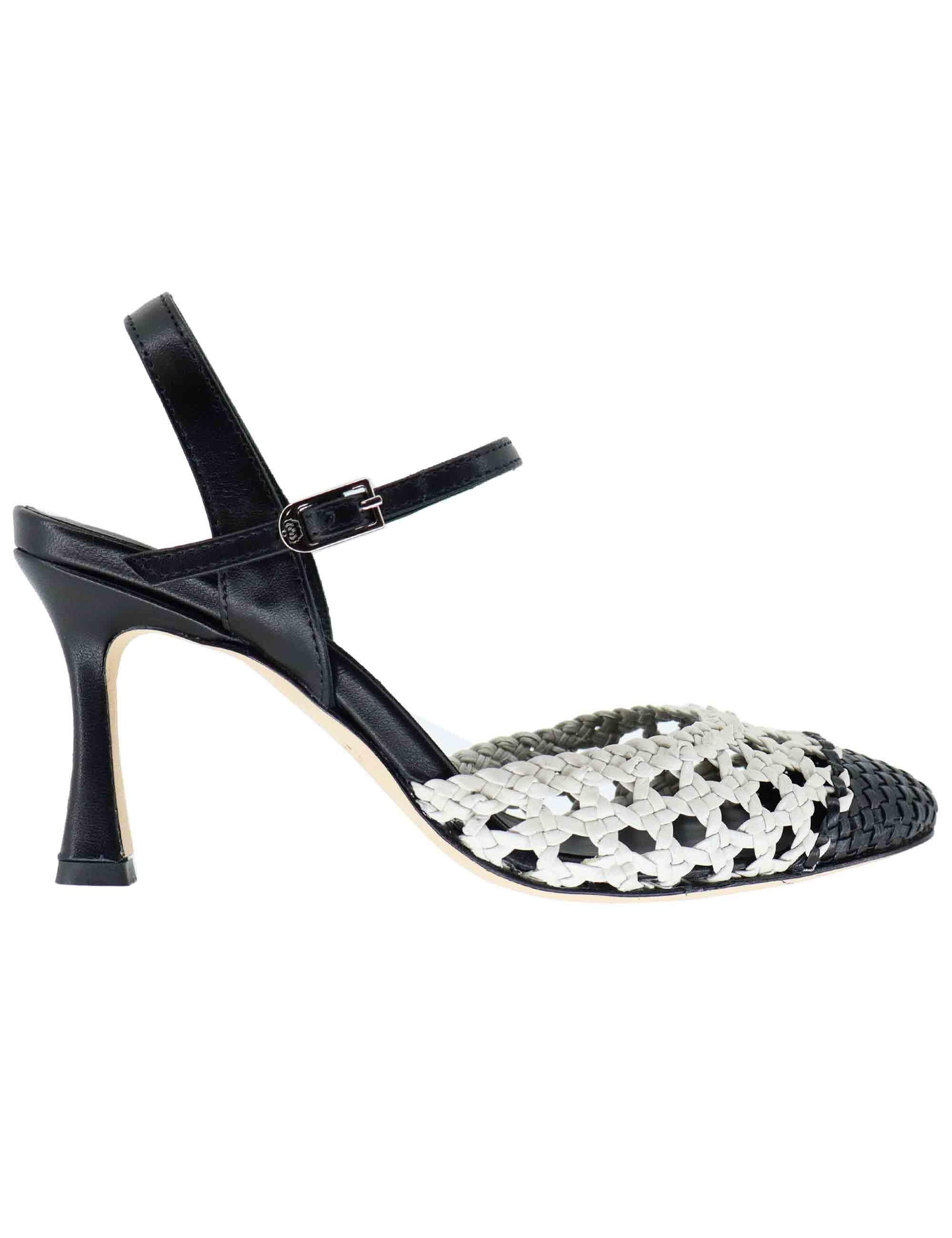 Sandali donna in pelle nera e bianca con tacco alto CH2504/RT 002 L'Arianna 