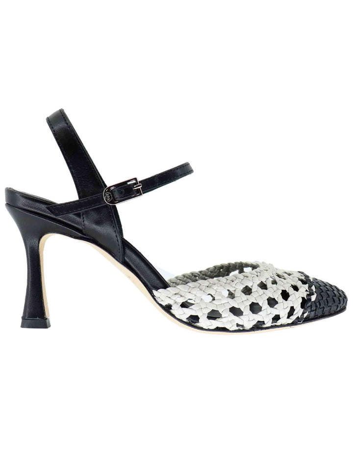 Sandali donna in pelle nera e bianca con tacco alto CH2504/RT 002 L'Arianna 