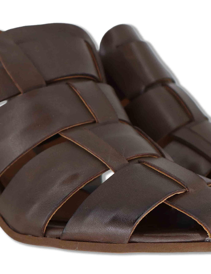 Sandali donna in pelle marrone con fibbia posteriore e tacco in cuoio SP6519 014 Spatarella 