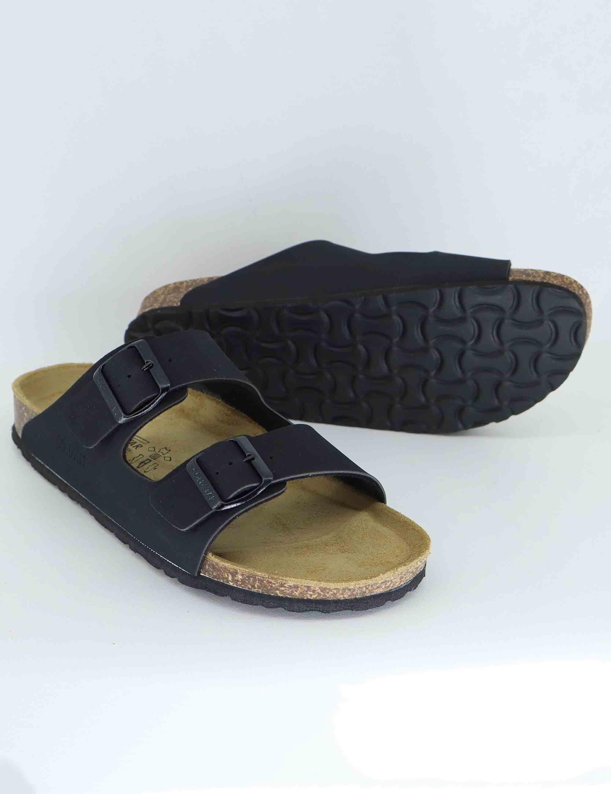 Sandali uomo in pelle nera con doppia fibbia GS823 001 Gold Star 