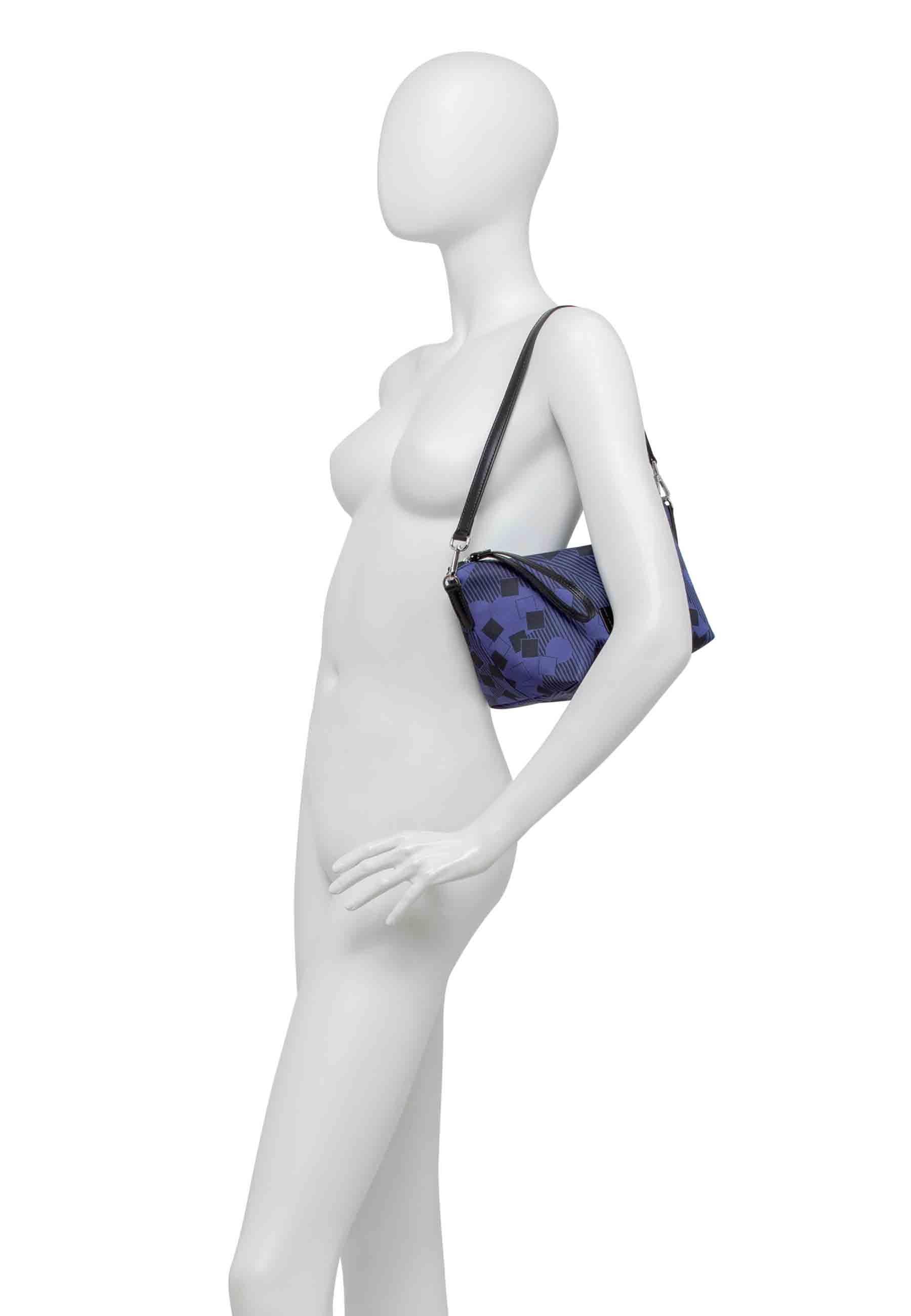 Pochette donna in tessuto fantasia blu con manico e tracolla in pelle SB9390 TOMCUBE Gianni Chiarini 