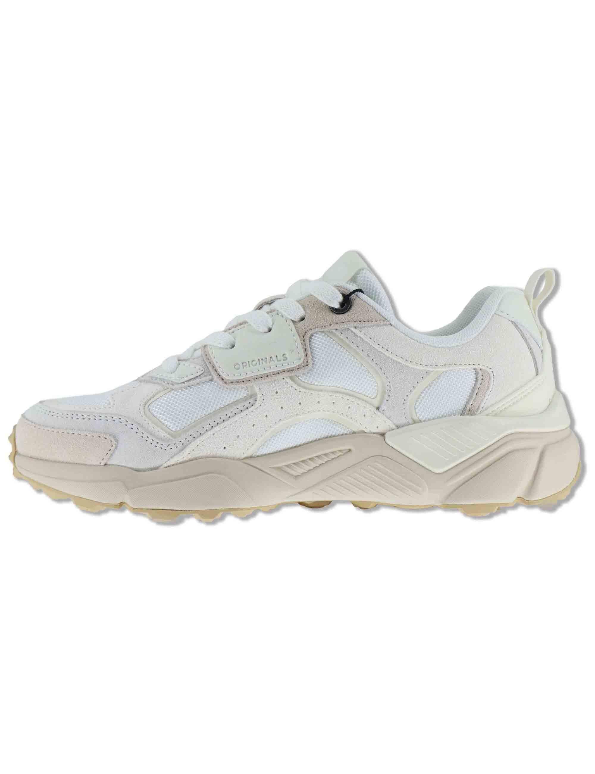 Sneakers uomo in pelle e tessuto off white con suola alta GARNER 025 Colmar 