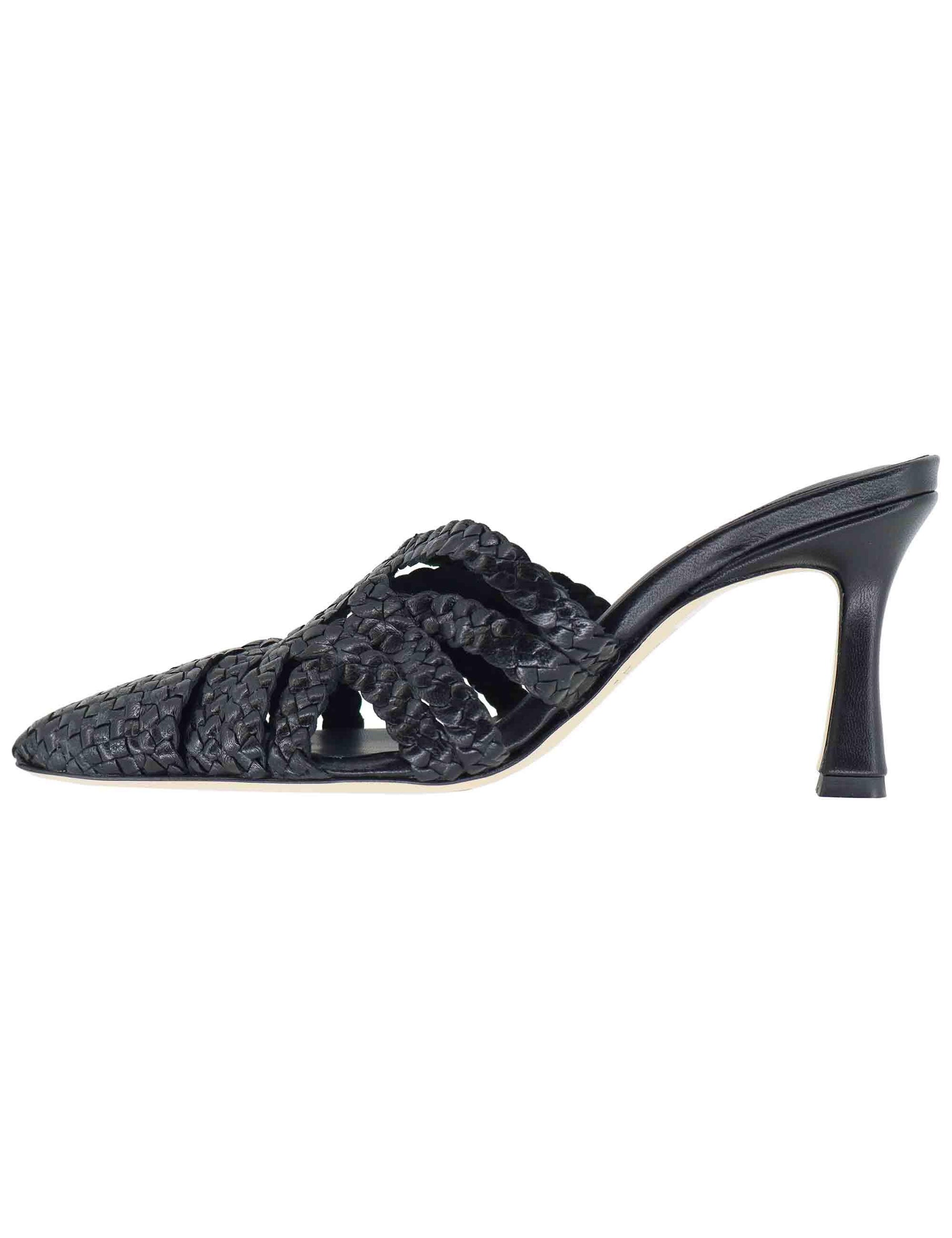 Mule donna in pelle intreciata nera con tacco alto CH2500/RT 001 L'Arianna 