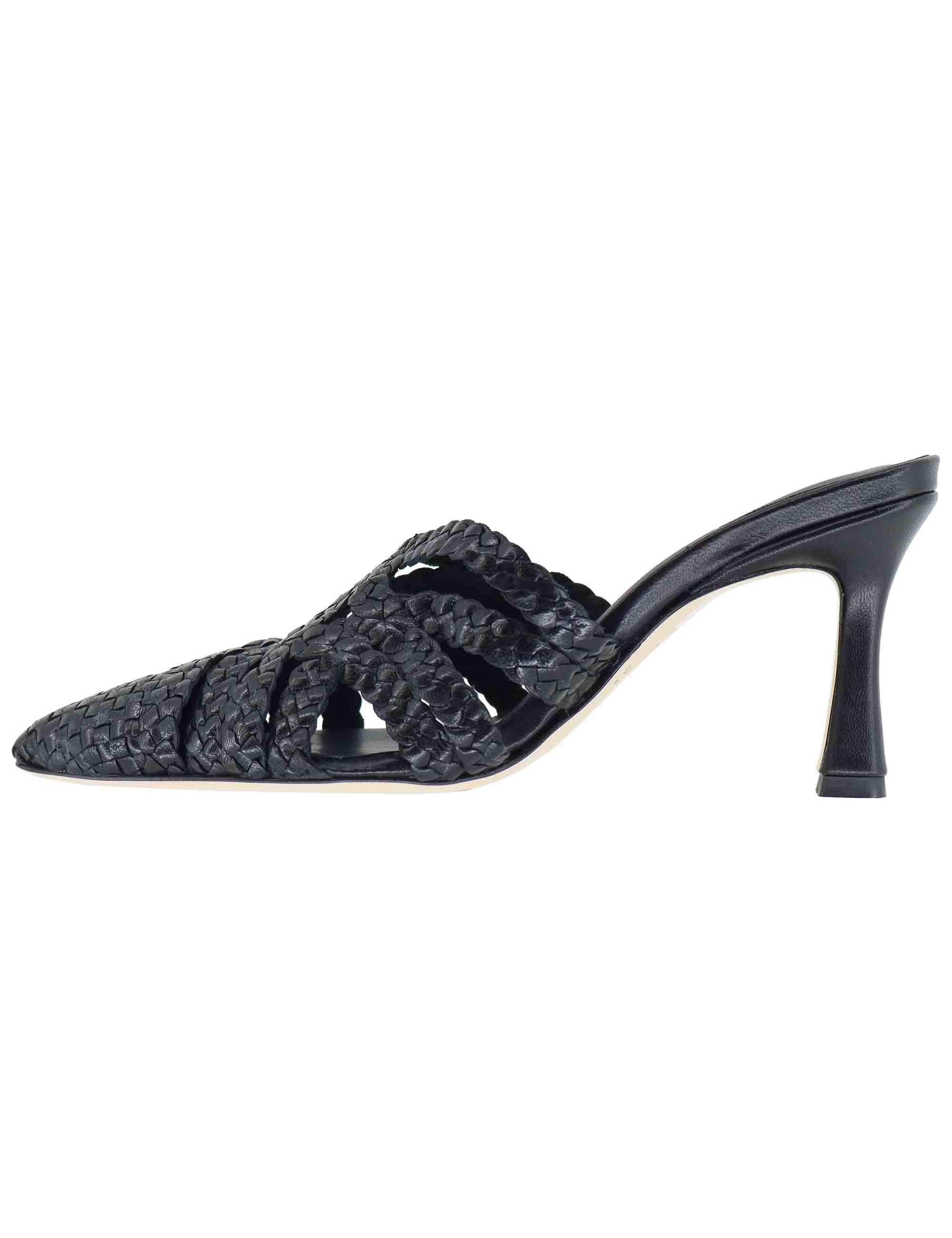 Mule donna in pelle intreciata nera con tacco alto CH2500/RT 001 L'Arianna 