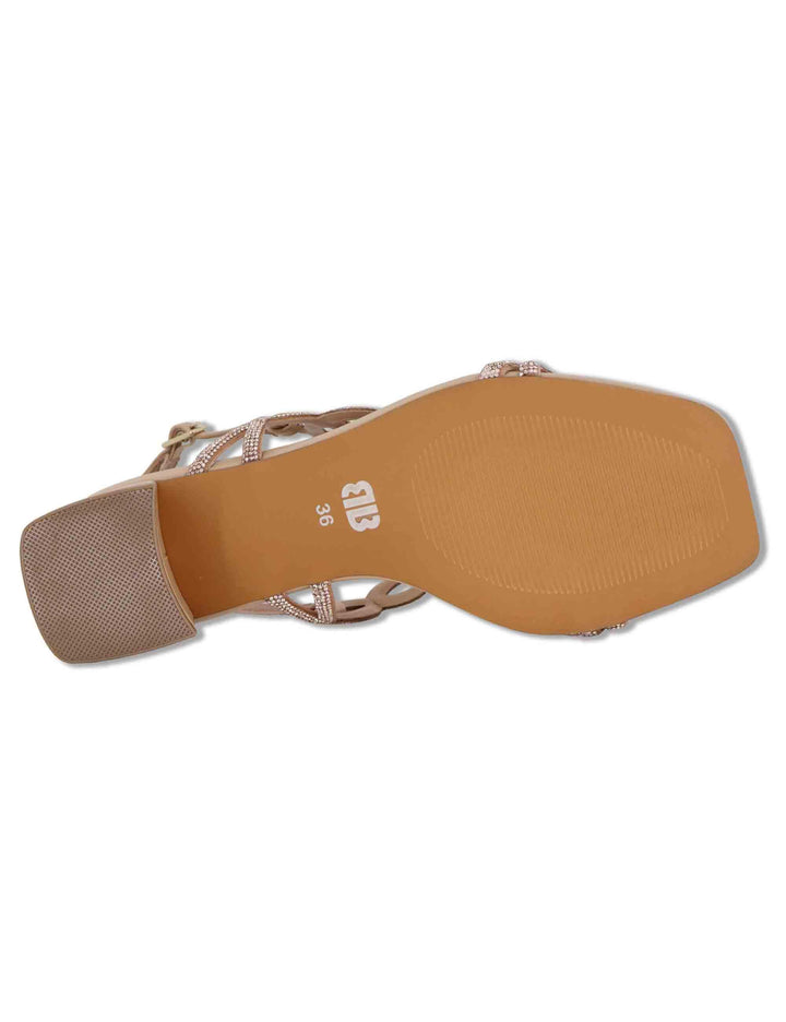 Sandali donna slingback in pelle e strass nude con tacco medio Dill 889Z00HG 47-NUDE Bibi Lou 