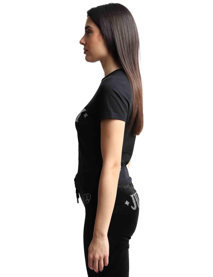 T-shirts donna Ryder Rodeo in cotone nero a girocollo con strass VEJB70316WJC J00 Juicy Couture 