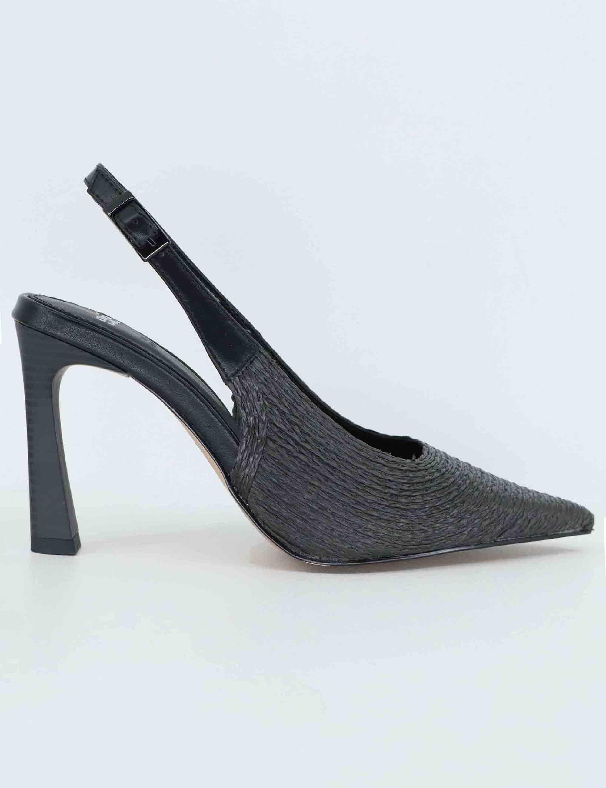 Slingback donna in rafia nera con tacco alto U47009005H23 908 Exe 