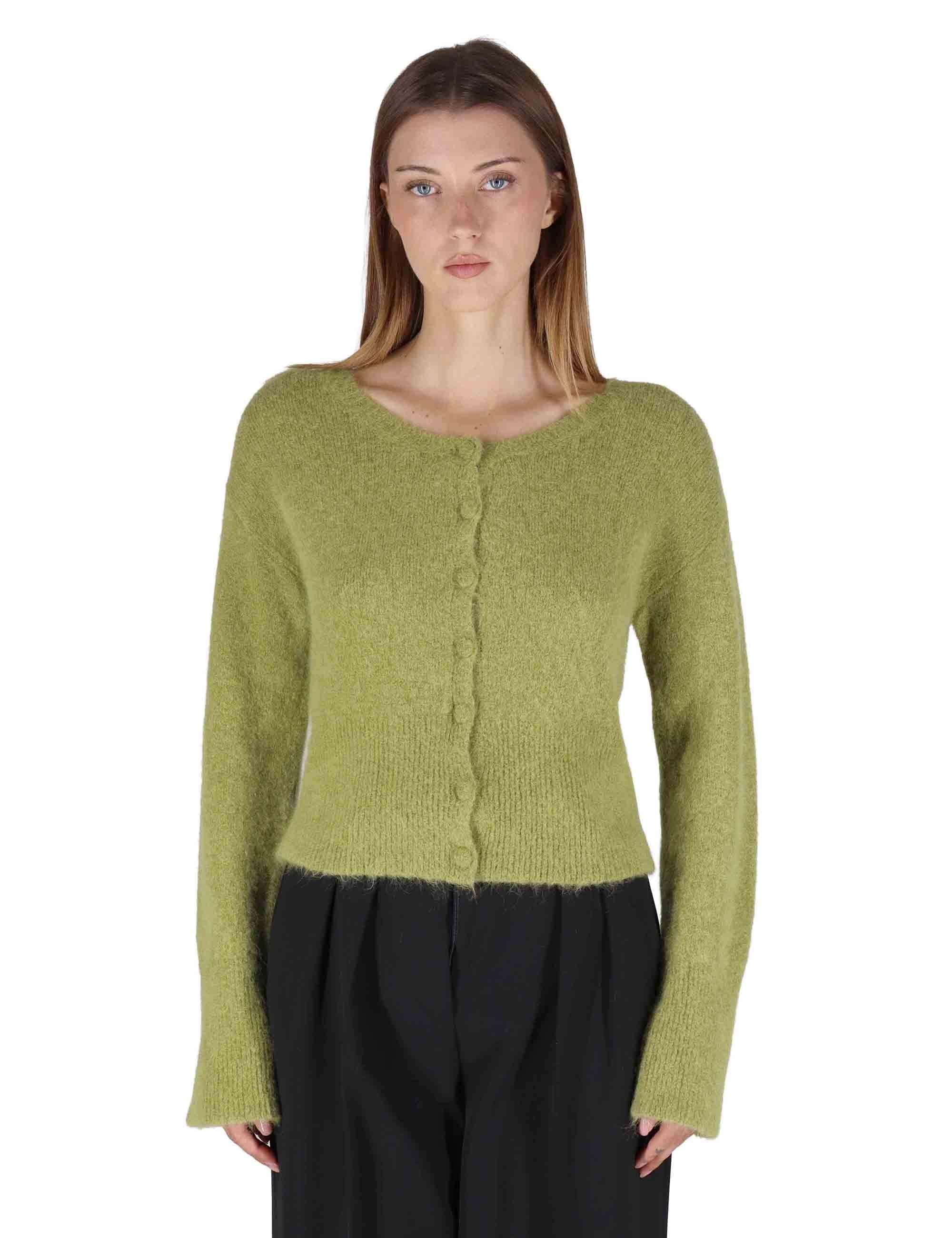 Cardigan donna in lana alpaca verde a girocollo con bottoni in tinta JABMF0025-G073 7013 Justmine 