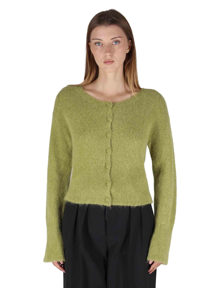 Cardigan donna in lana alpaca verde a girocollo con bottoni in tinta JABMF0025-G073 7013 Justmine 